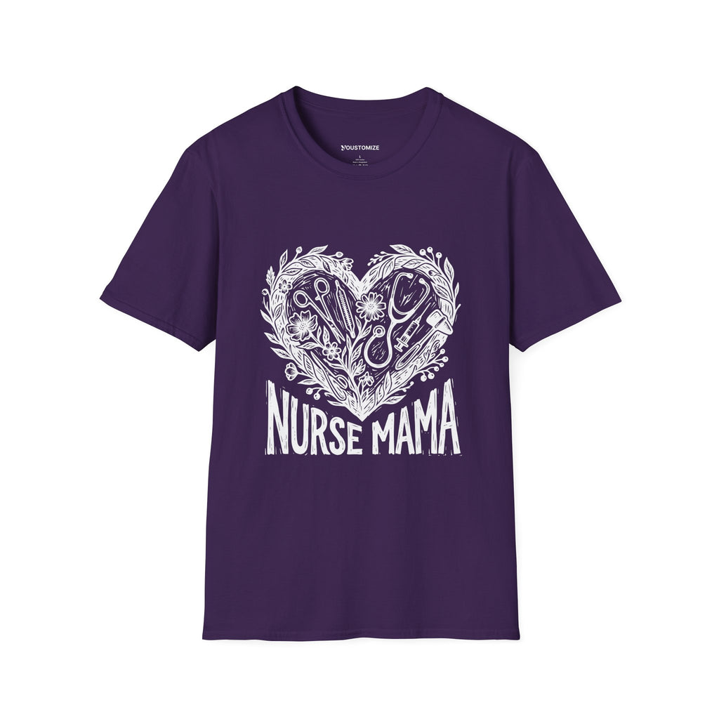 Nurse Mama T-Shirt — Heart Stethoscope & Nursing Tools Graphic