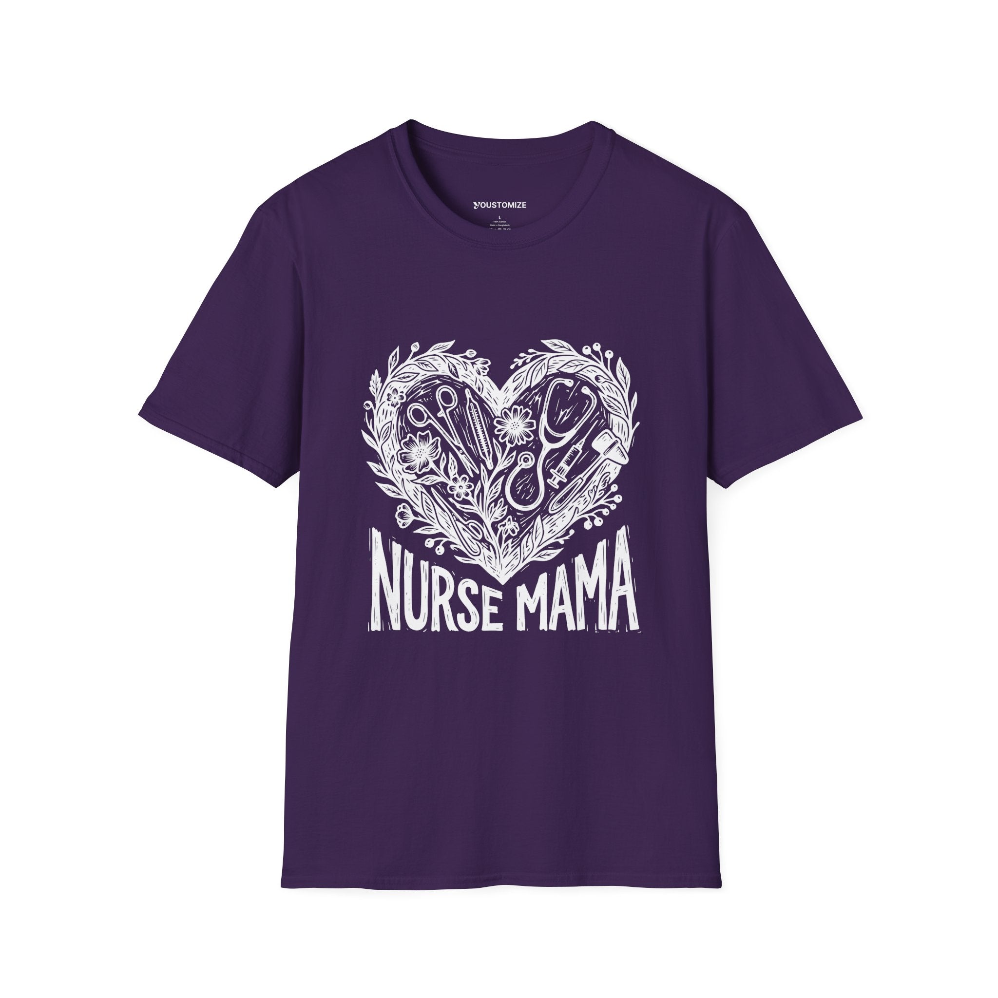 Nurse Mama T-Shirt — Heart Stethoscope & Nursing Tools Graphic