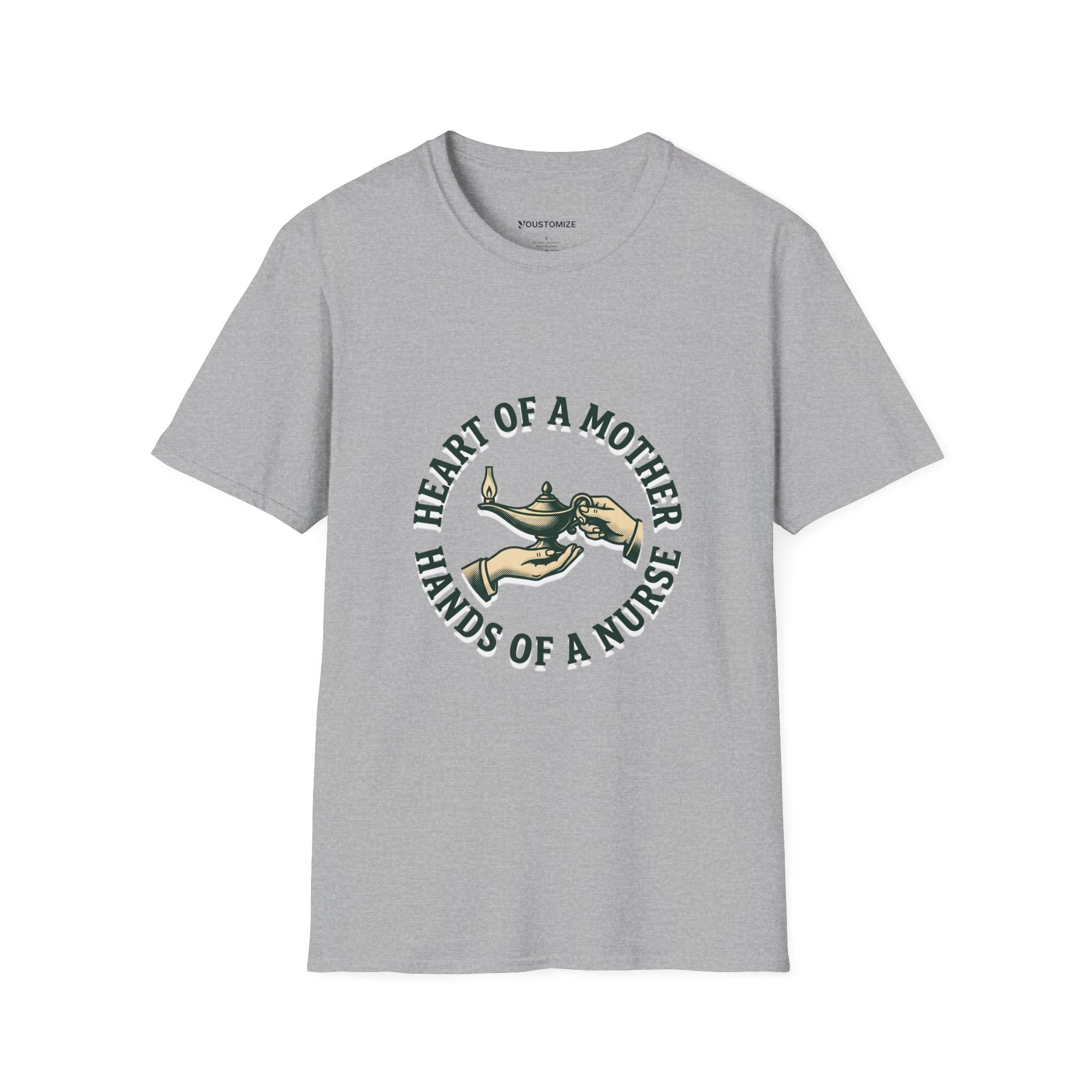 Nurse Mother T-Shirt — "Heart of a Mother, Hands of a Nurse"