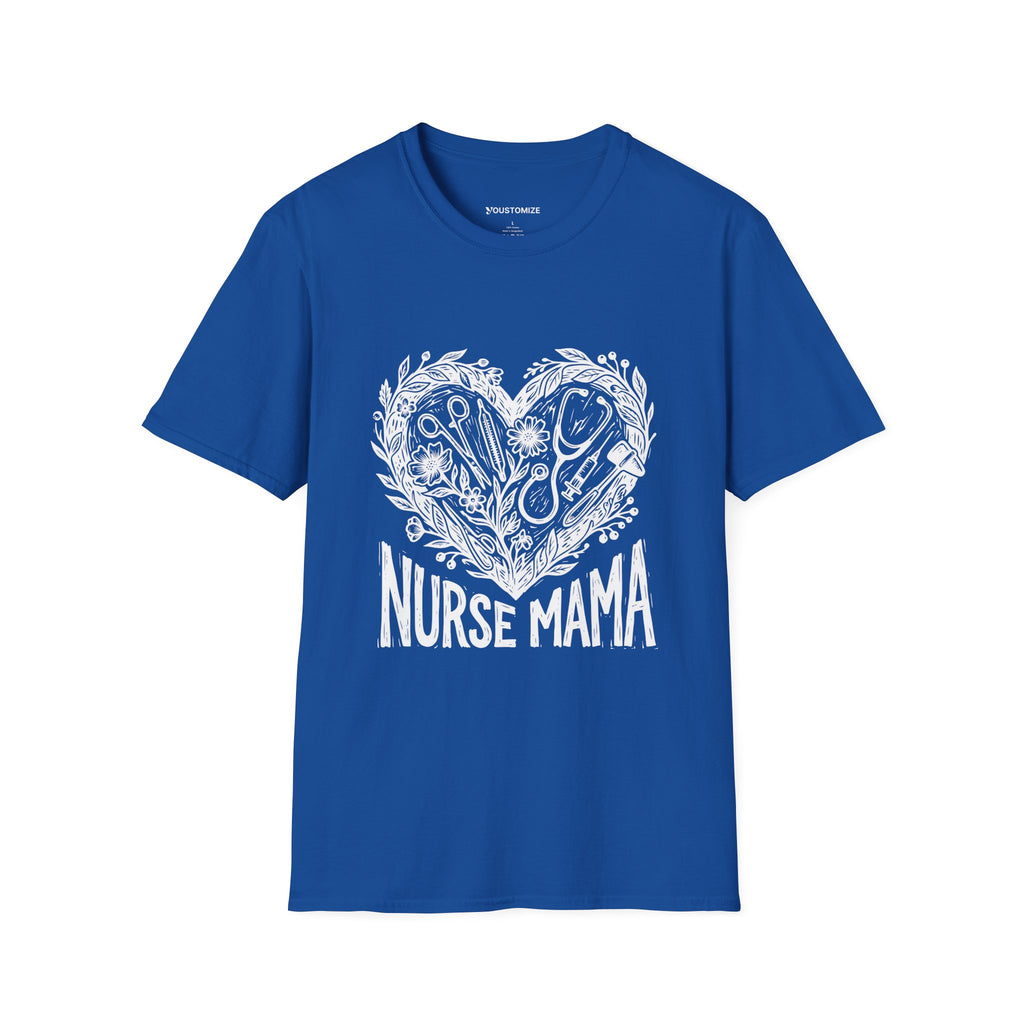 Nurse Mama T-Shirt — Heart Stethoscope & Nursing Tools Graphic