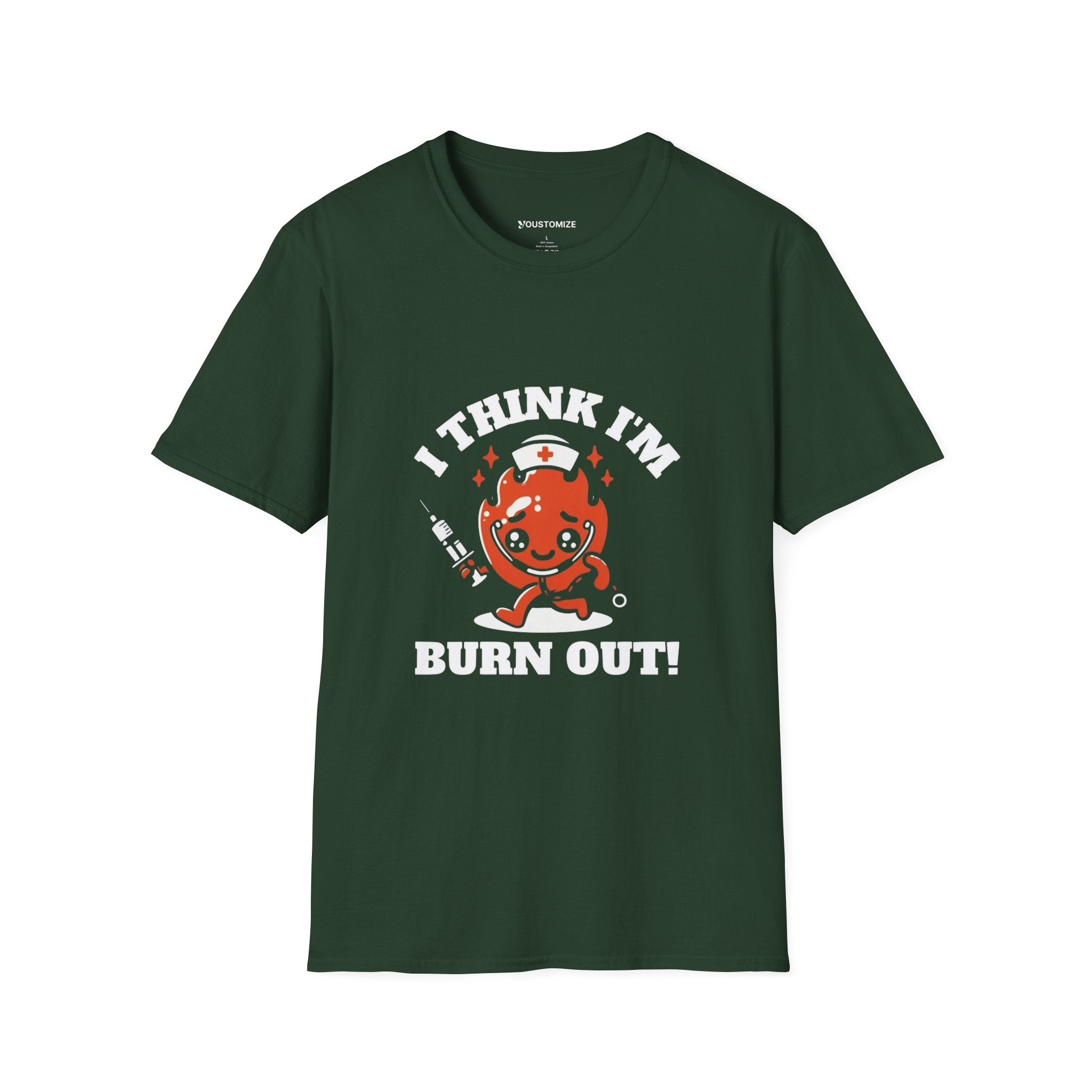 T‑Shirt — “I Think I’m Burn Out!” Cute Nurse Heart Cartoon Tee