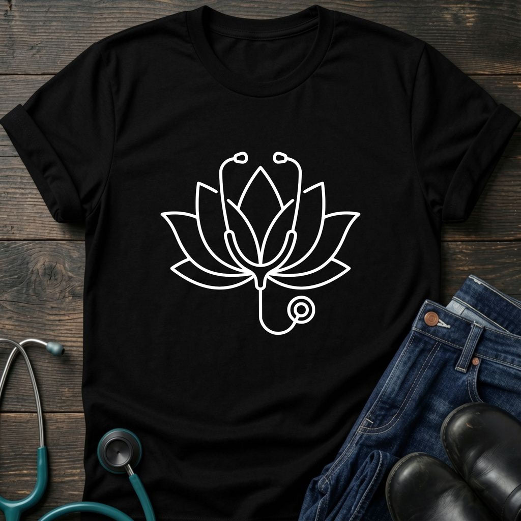 Lotus Line Art T-Shirt — Minimal Steto Floral Tee
