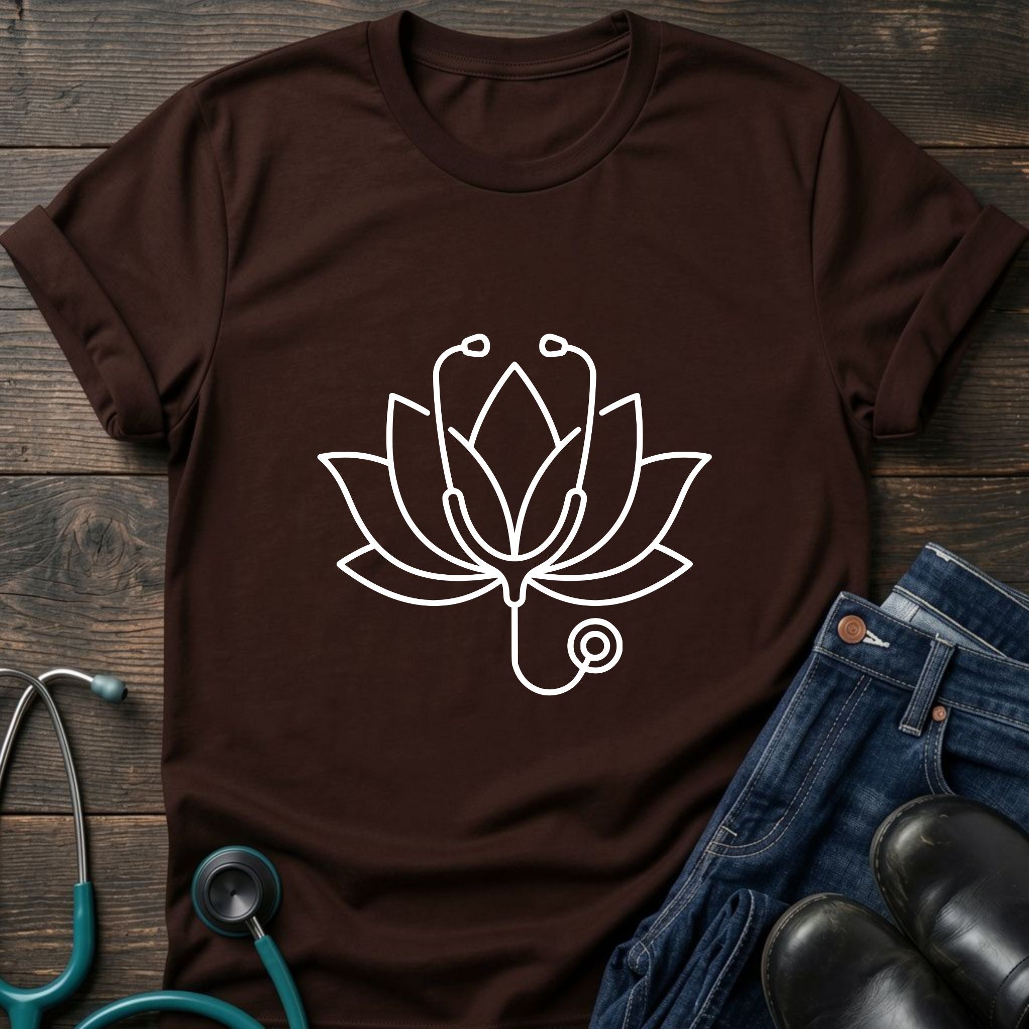 Lotus Line Art T-Shirt — Minimal Steto Floral Tee