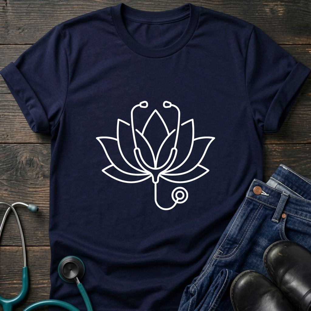 Lotus Line Art T-Shirt — Minimal Steto Floral Tee