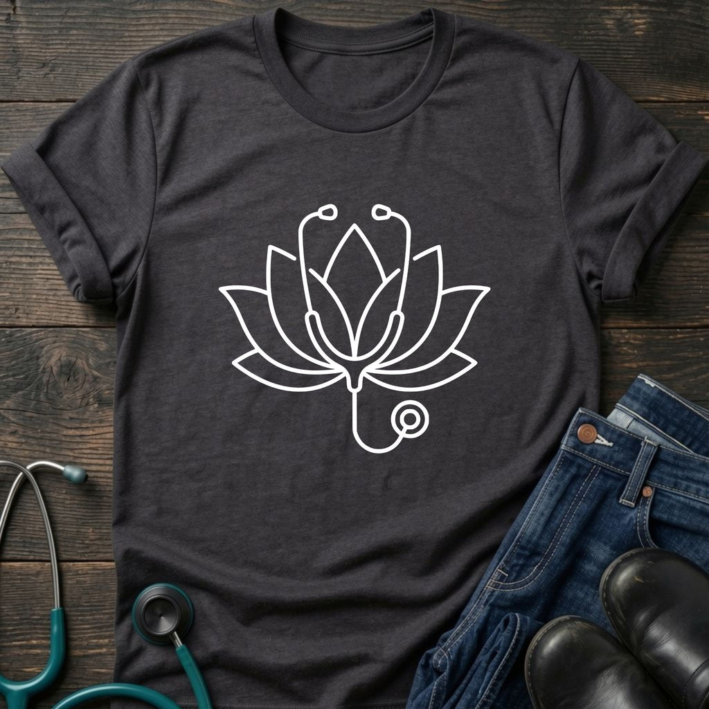 Lotus Line Art T-Shirt — Minimal Steto Floral Tee