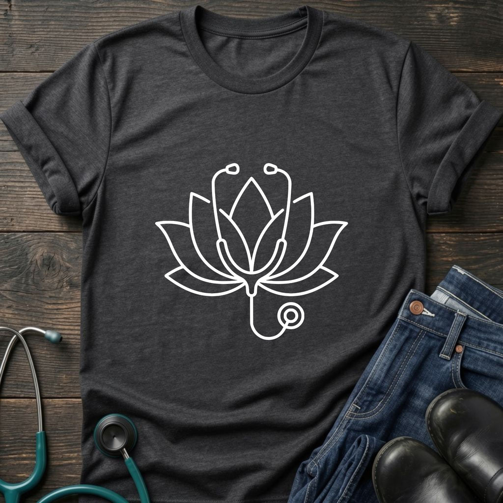 Lotus Line Art T-Shirt — Minimal Steto Floral Tee