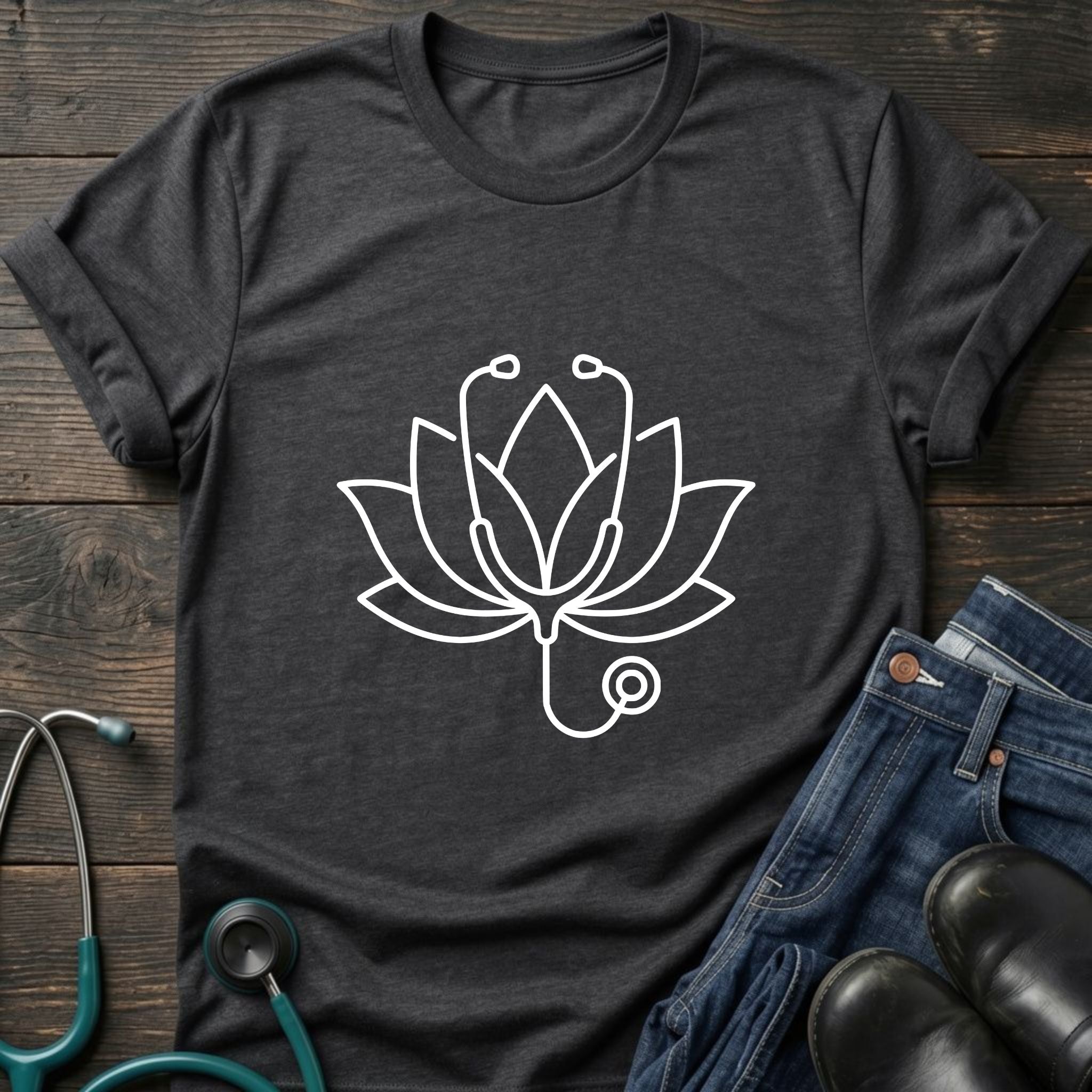 Lotus Line Art T-Shirt — Minimal Steto Floral Tee