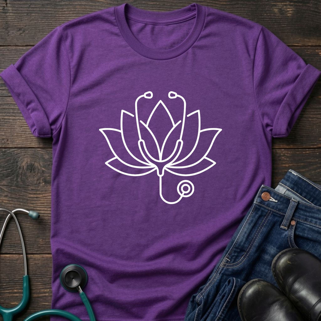 Lotus Line Art T-Shirt — Minimal Steto Floral Tee