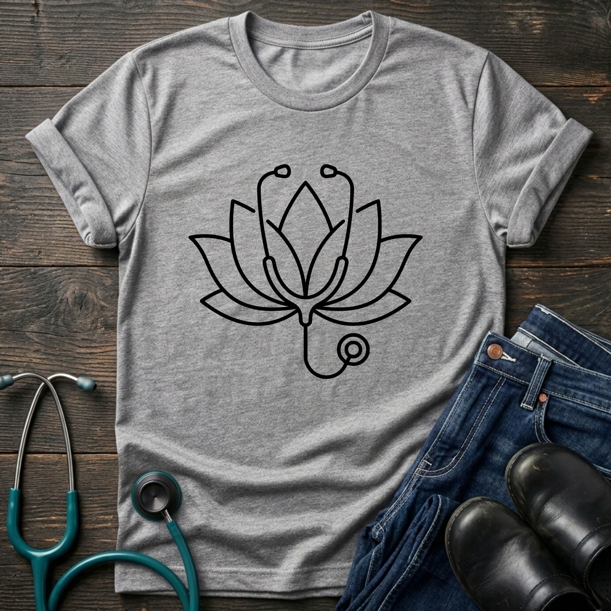 Lotus Line Art T-Shirt — Minimal Steto Floral Tee