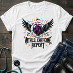 T‑Shirt — Vitals Caffeine Repeat Heart Wings Graphic Tee