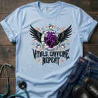 T‑Shirt — Vitals Caffeine Repeat Heart Wings Graphic Tee