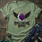 T‑Shirt — Vitals Caffeine Repeat Heart Wings Graphic Tee