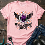 T‑Shirt — Vitals Caffeine Repeat Heart Wings Graphic Tee