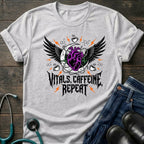T‑Shirt — Vitals Caffeine Repeat Heart Wings Graphic Tee