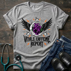 T‑Shirt — Vitals Caffeine Repeat Heart Wings Graphic Tee