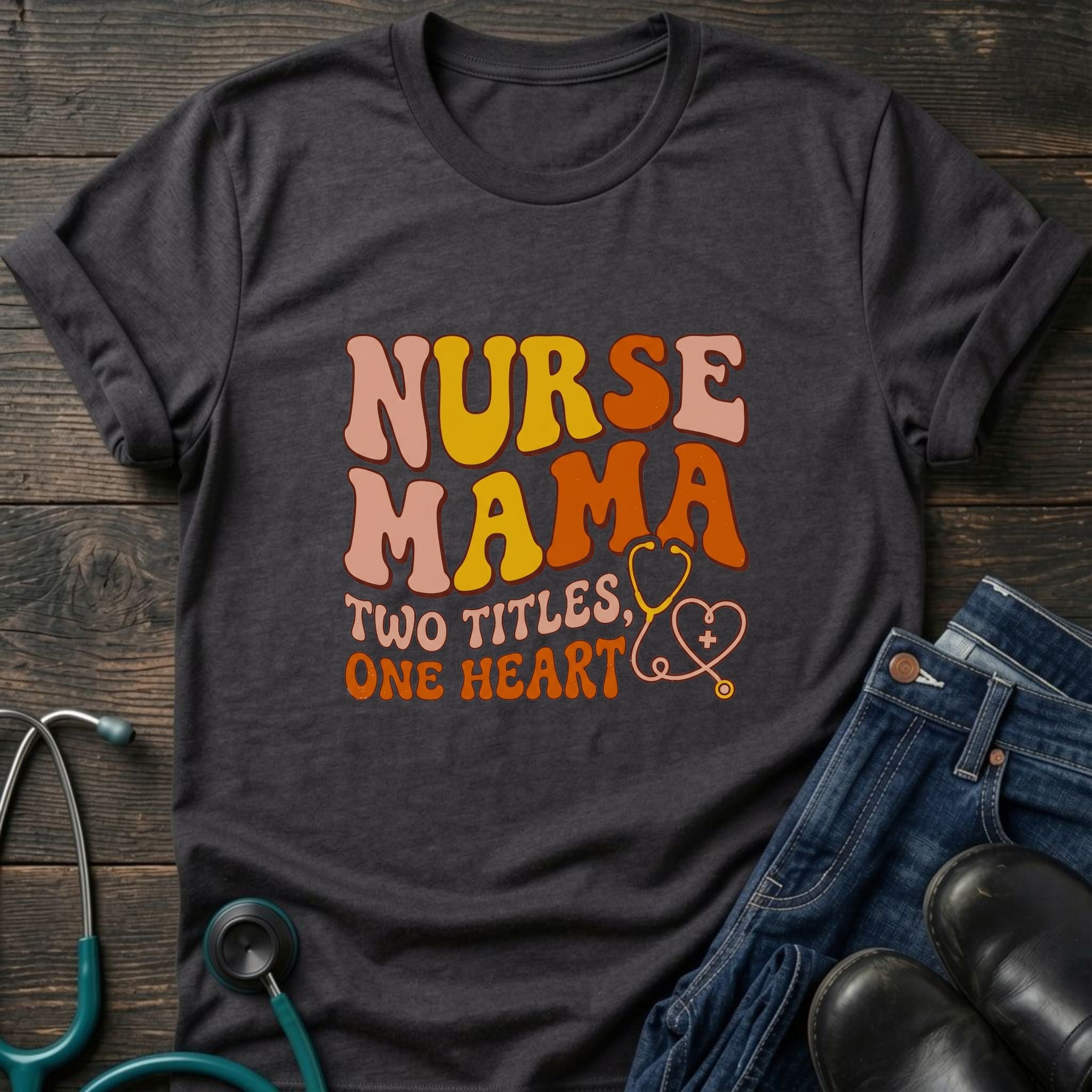 Nurse Mama T-Shirt — “Two Titles One Heart” Retro Nurse Mom Tee