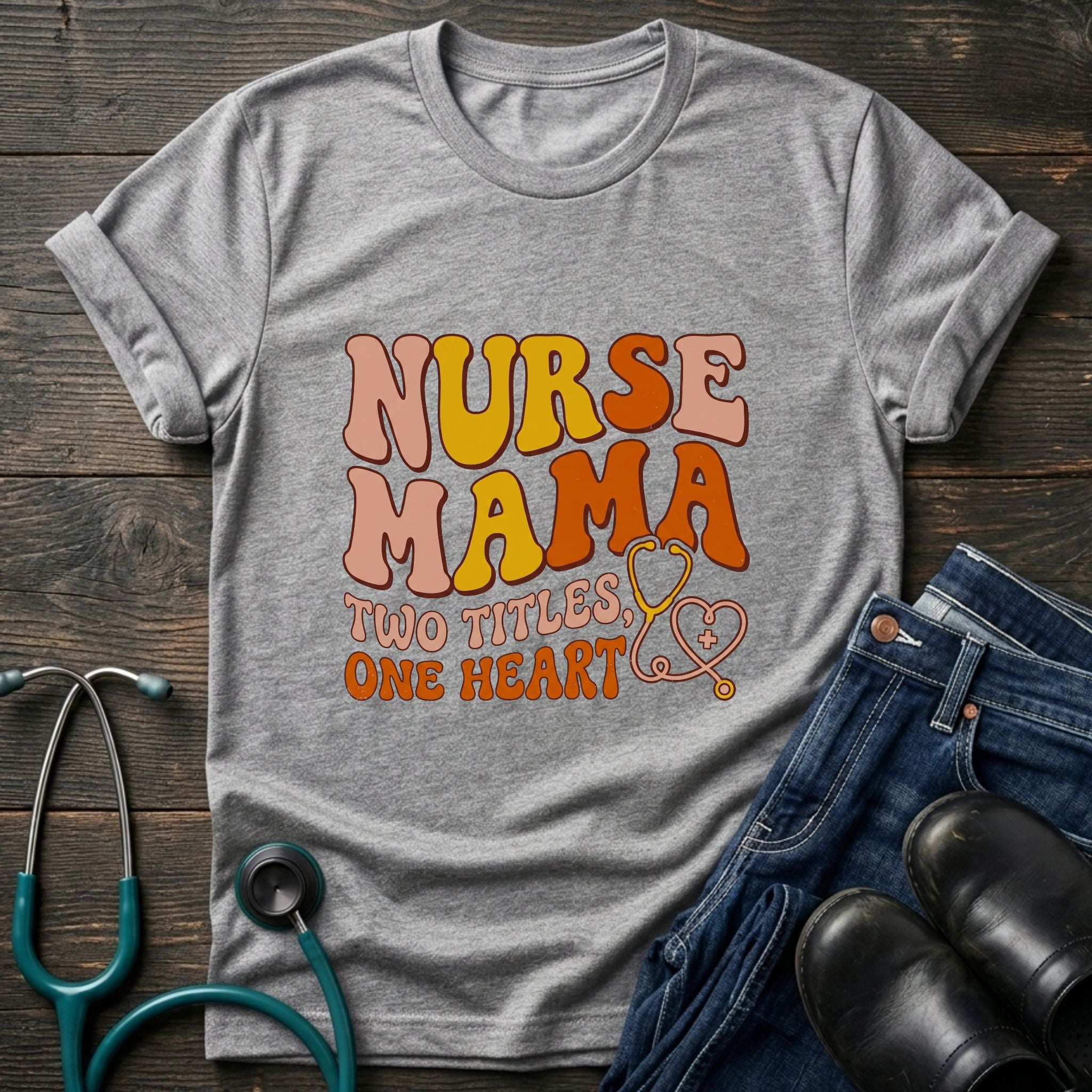 Nurse Mama T-Shirt — “Two Titles One Heart” Retro Nurse Mom Tee