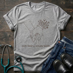 T-Shirt — 'Soft heart, steady hands.' Minimalist Line Art Holding Hands Tee