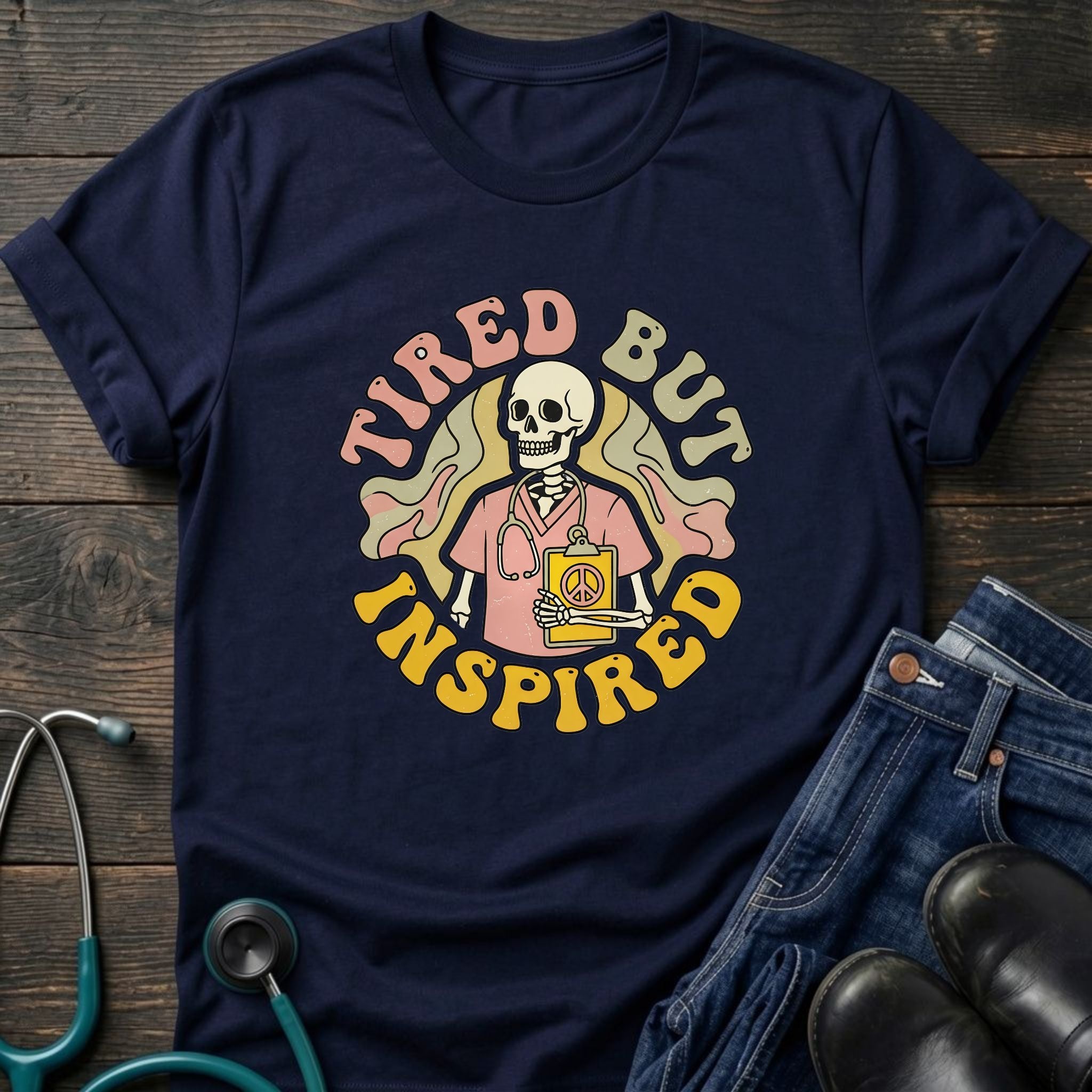 Tired But Inspired Retro Nurse Skull Tee