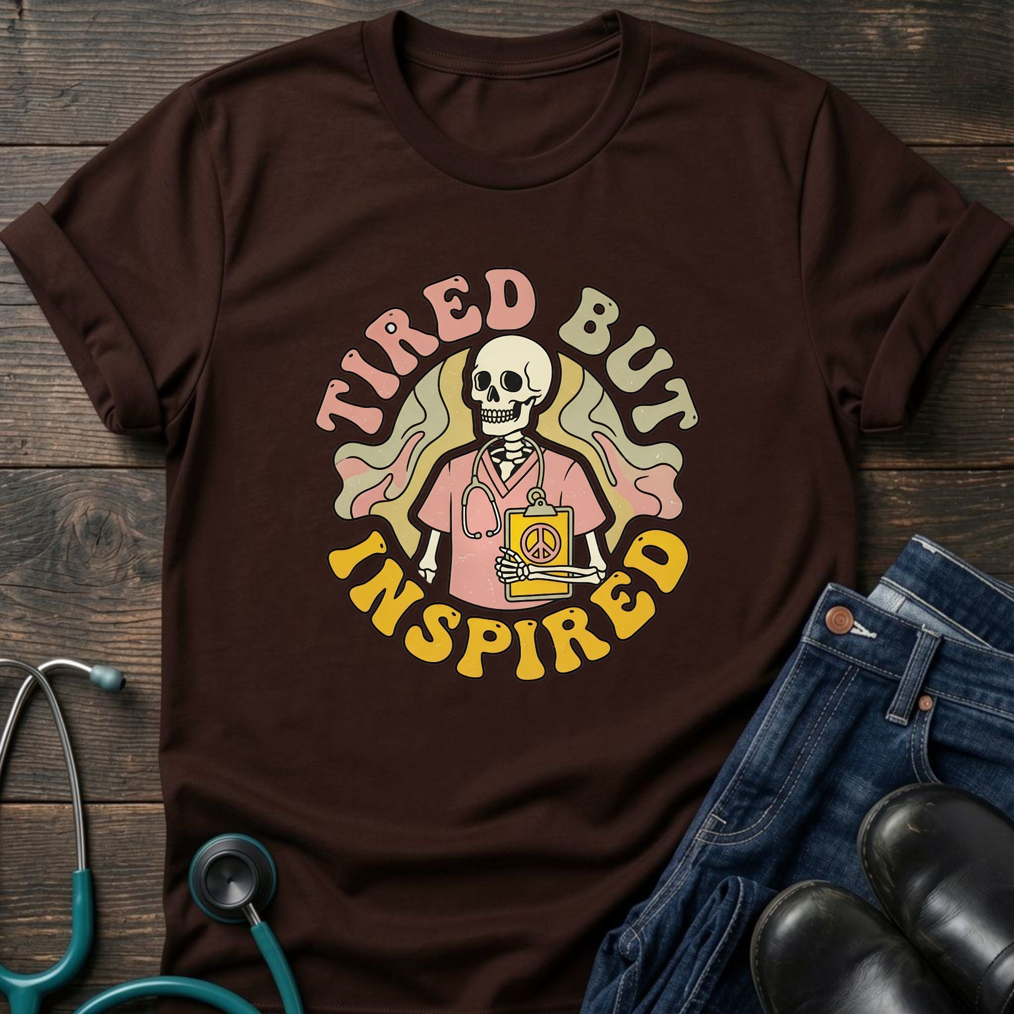 Tired But Inspired Retro Nurse Skull Tee