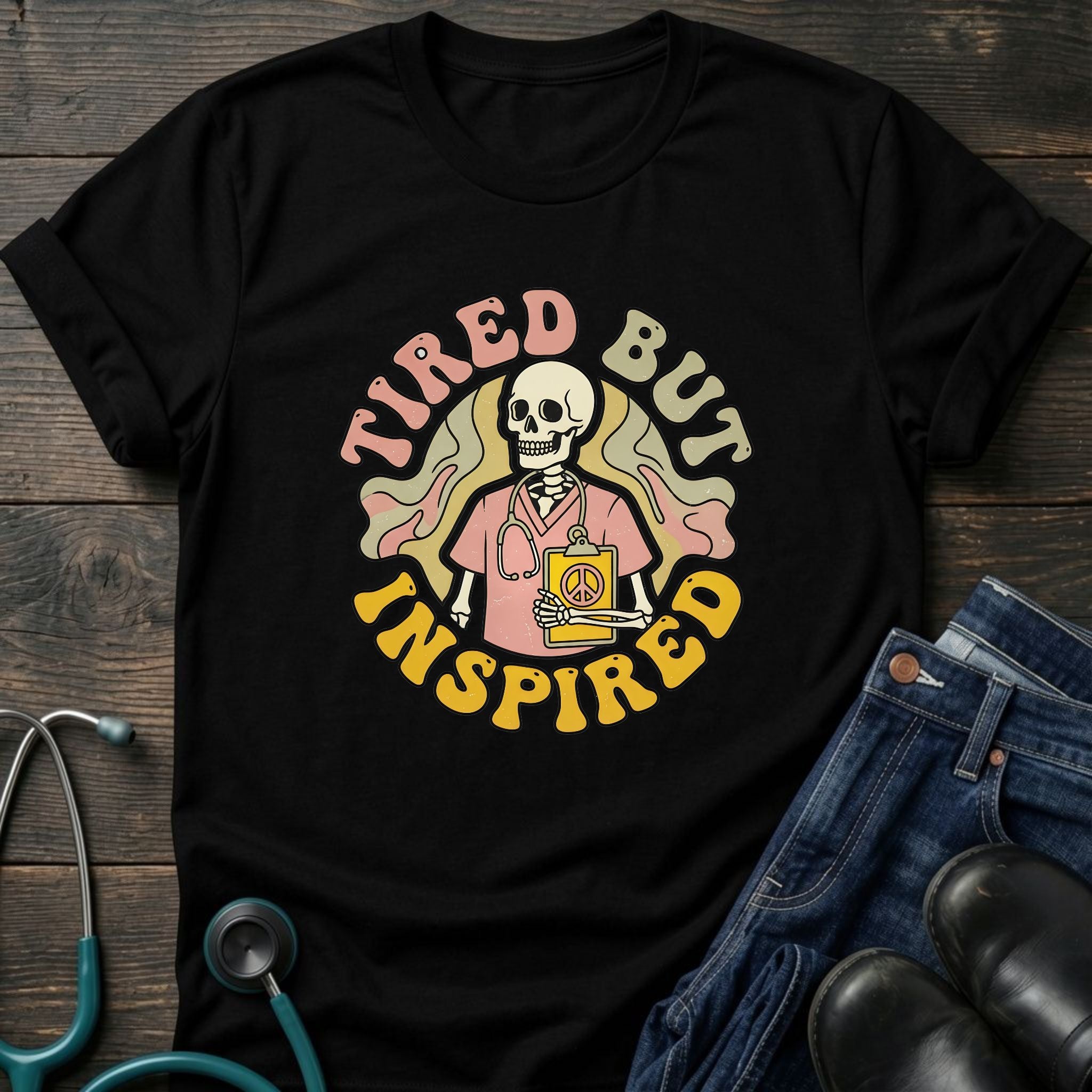 Tired But Inspired Retro Nurse Skull Tee