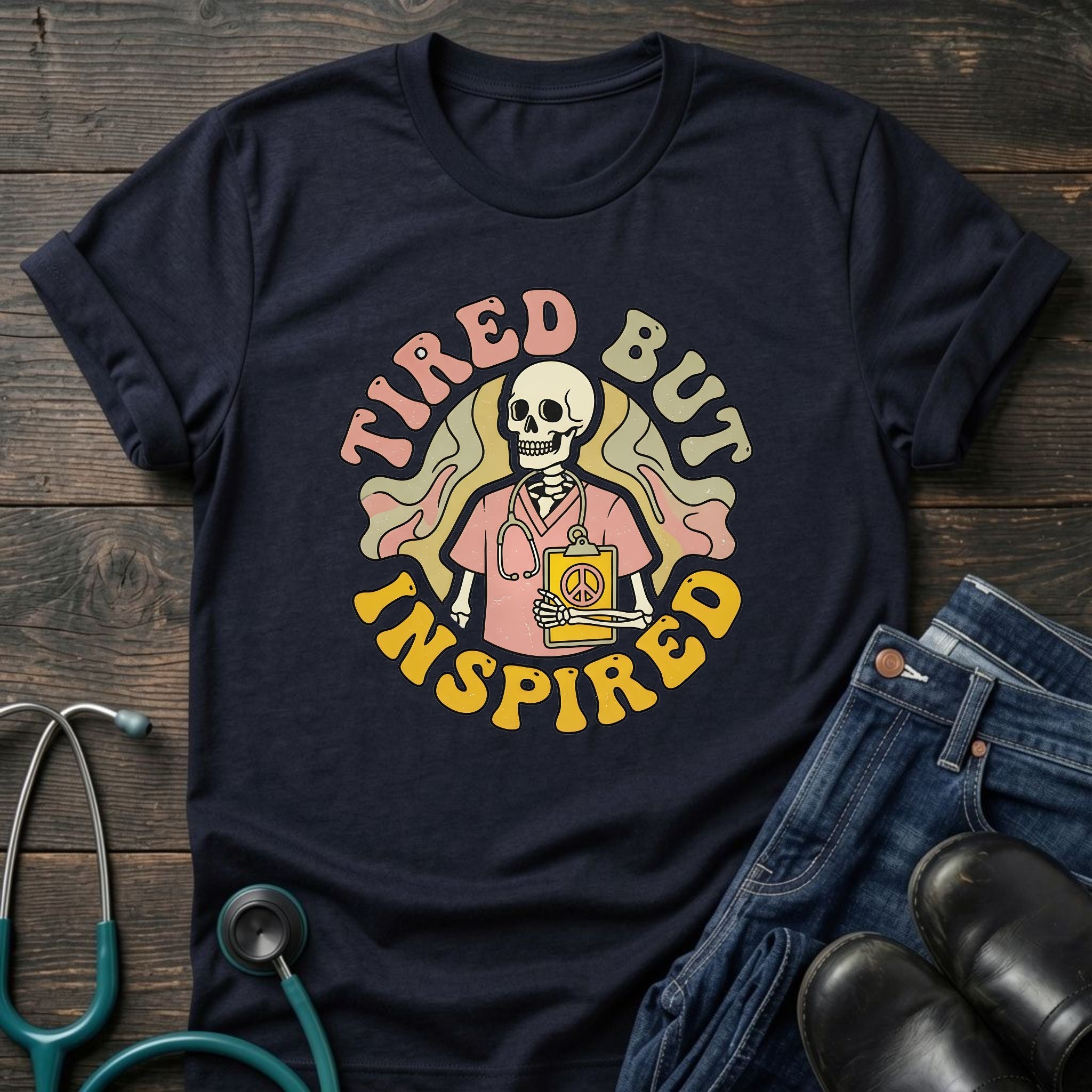 Tired But Inspired Retro Nurse Skull Tee