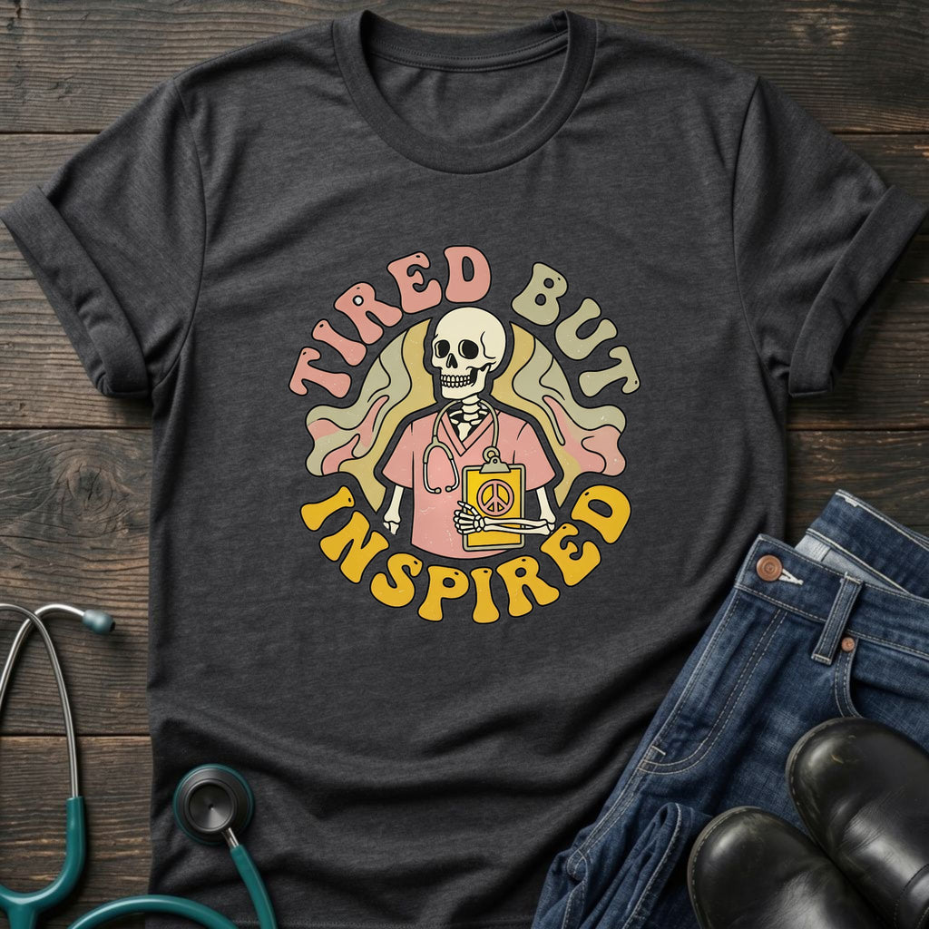 Tired But Inspired Retro Nurse Skull Tee