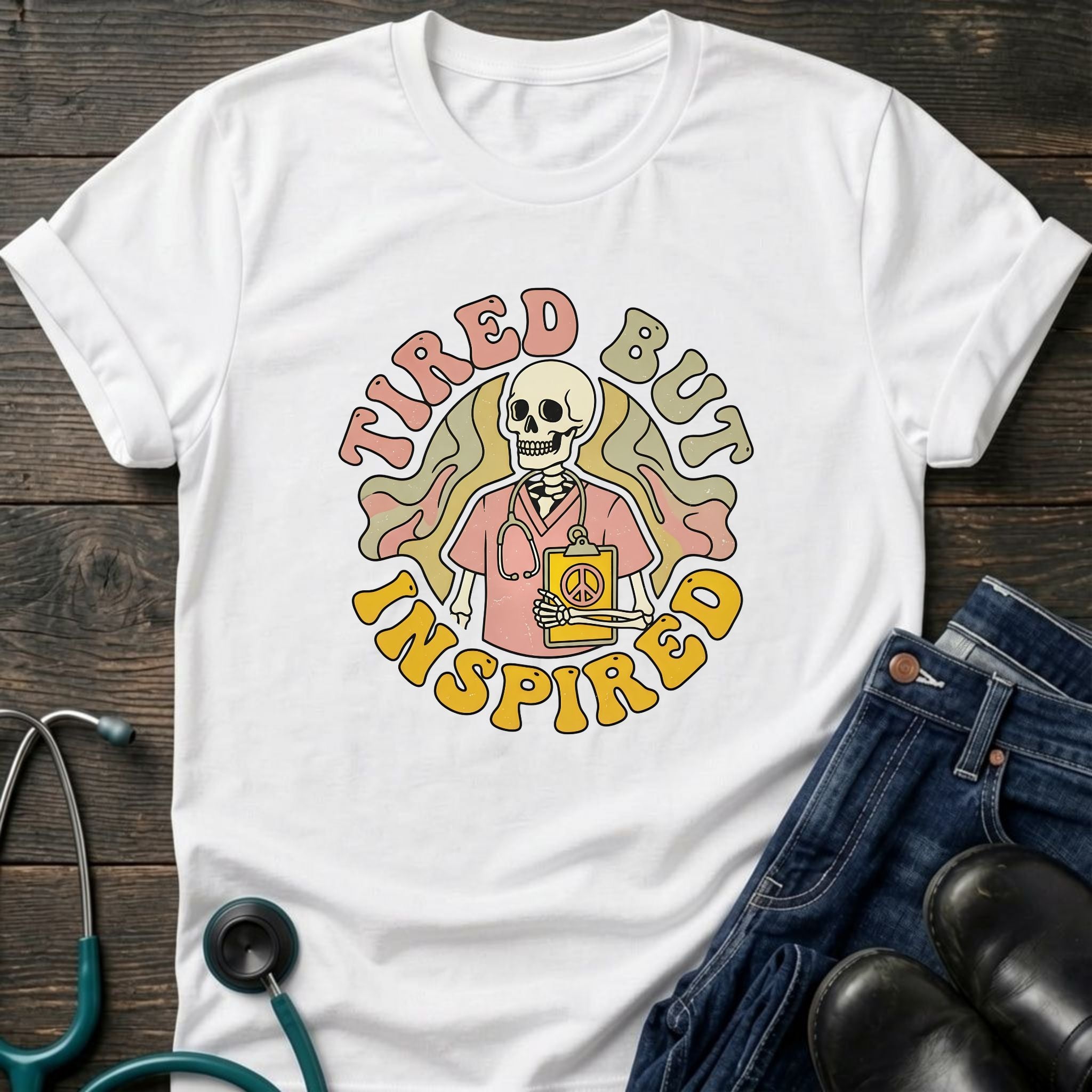 Tired But Inspired Retro Nurse Skull Tee