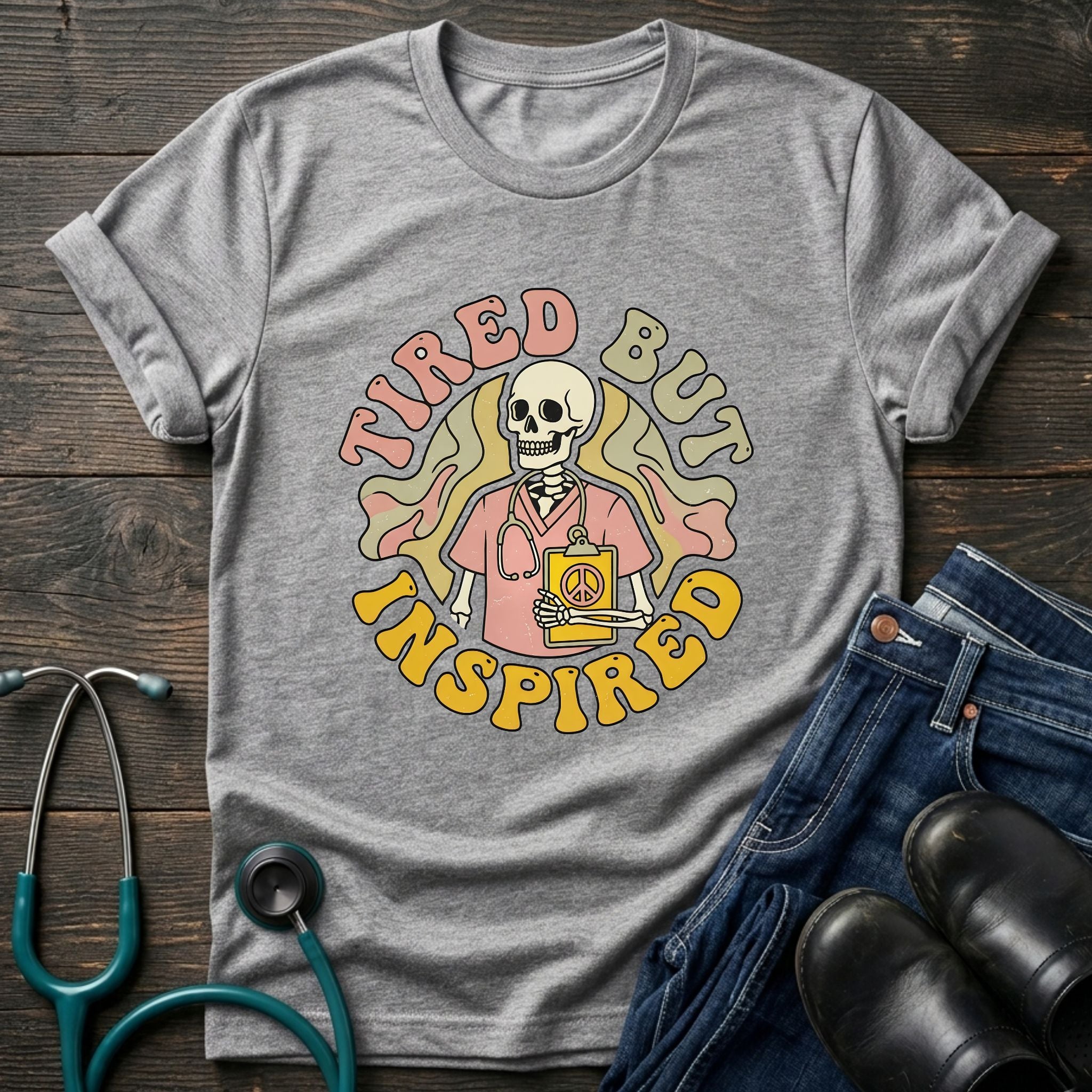 Tired But Inspired Retro Nurse Skull Tee