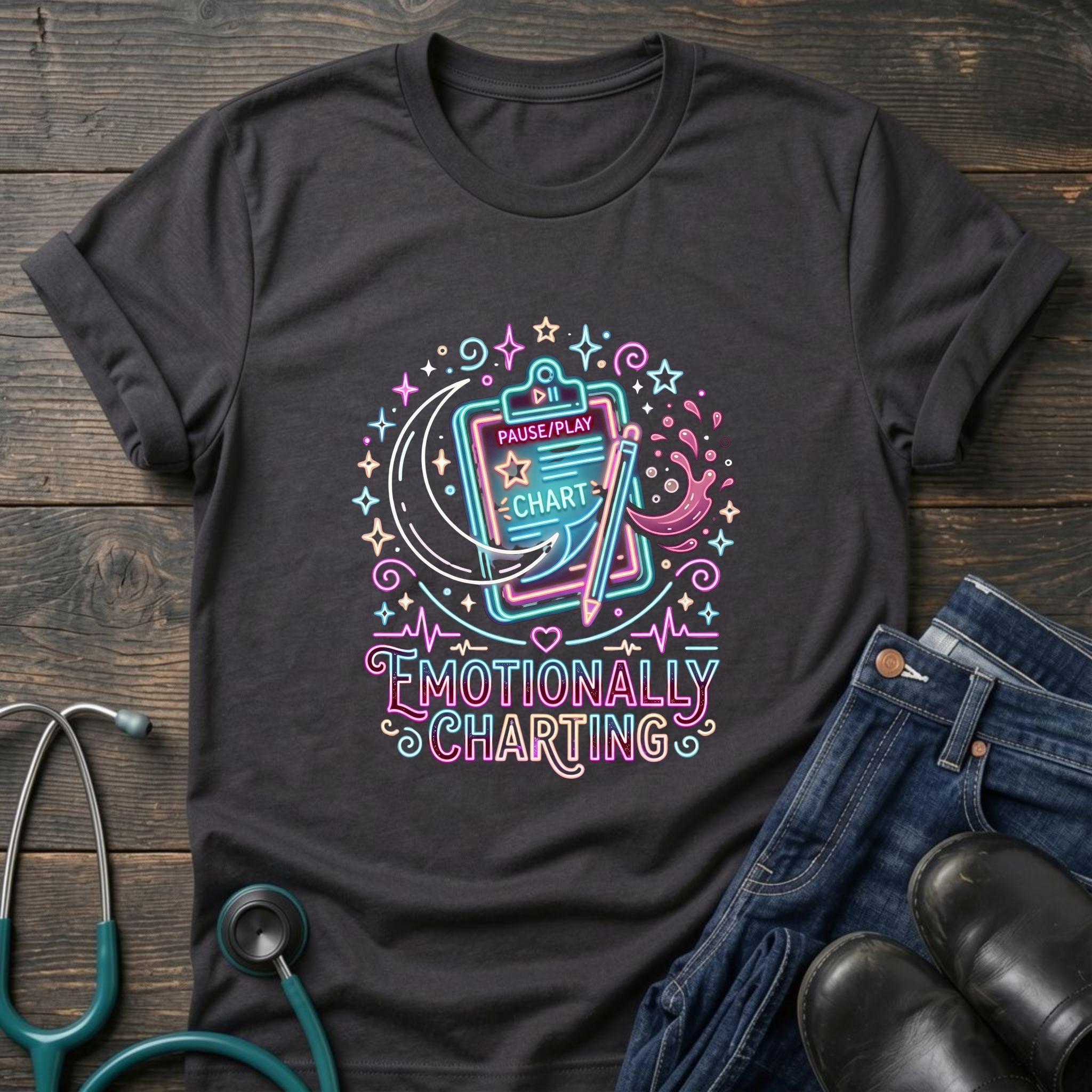 Tired Nurse Shirt — Emotionally Charting Graphic Tee