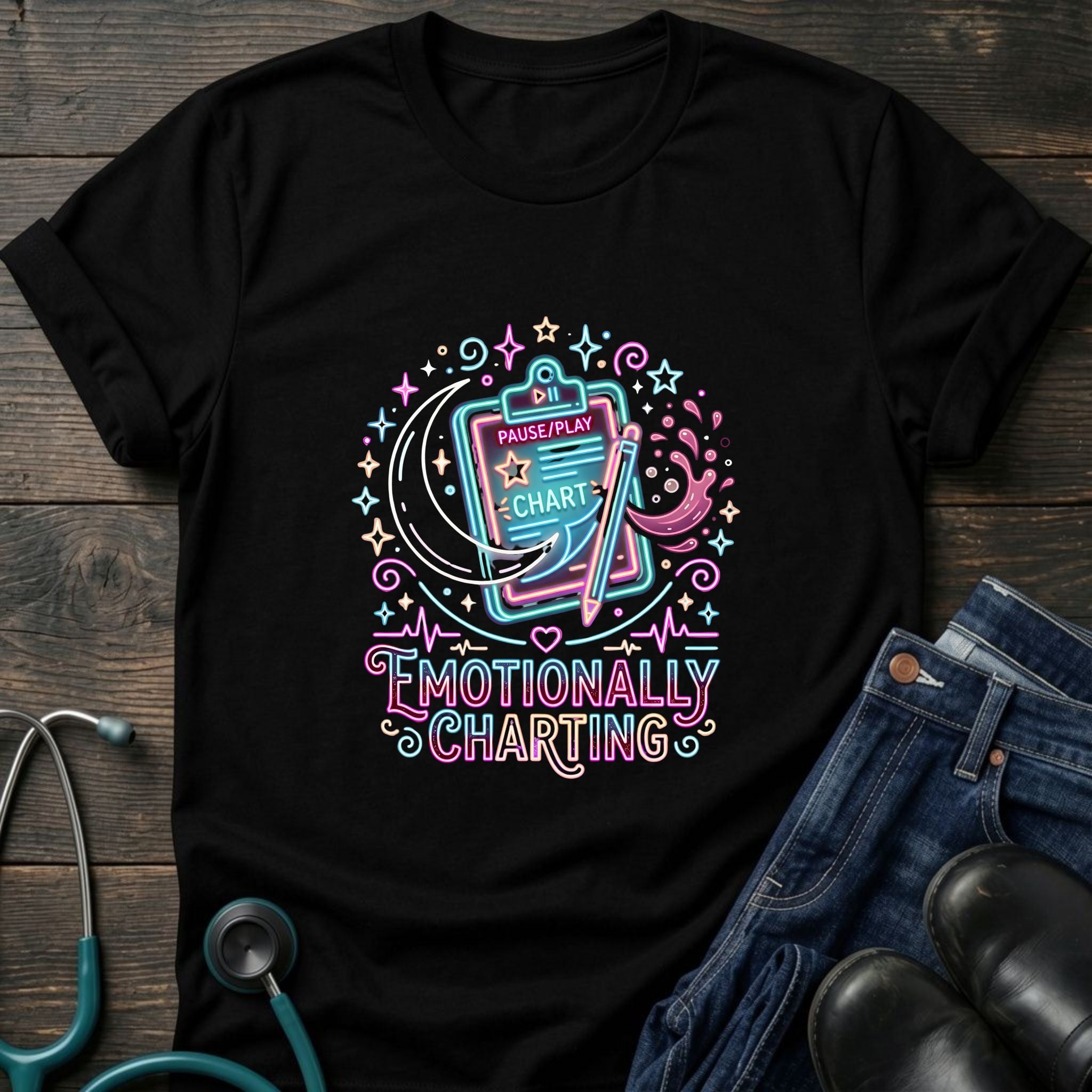 Tired Nurse Shirt — Emotionally Charting Graphic Tee