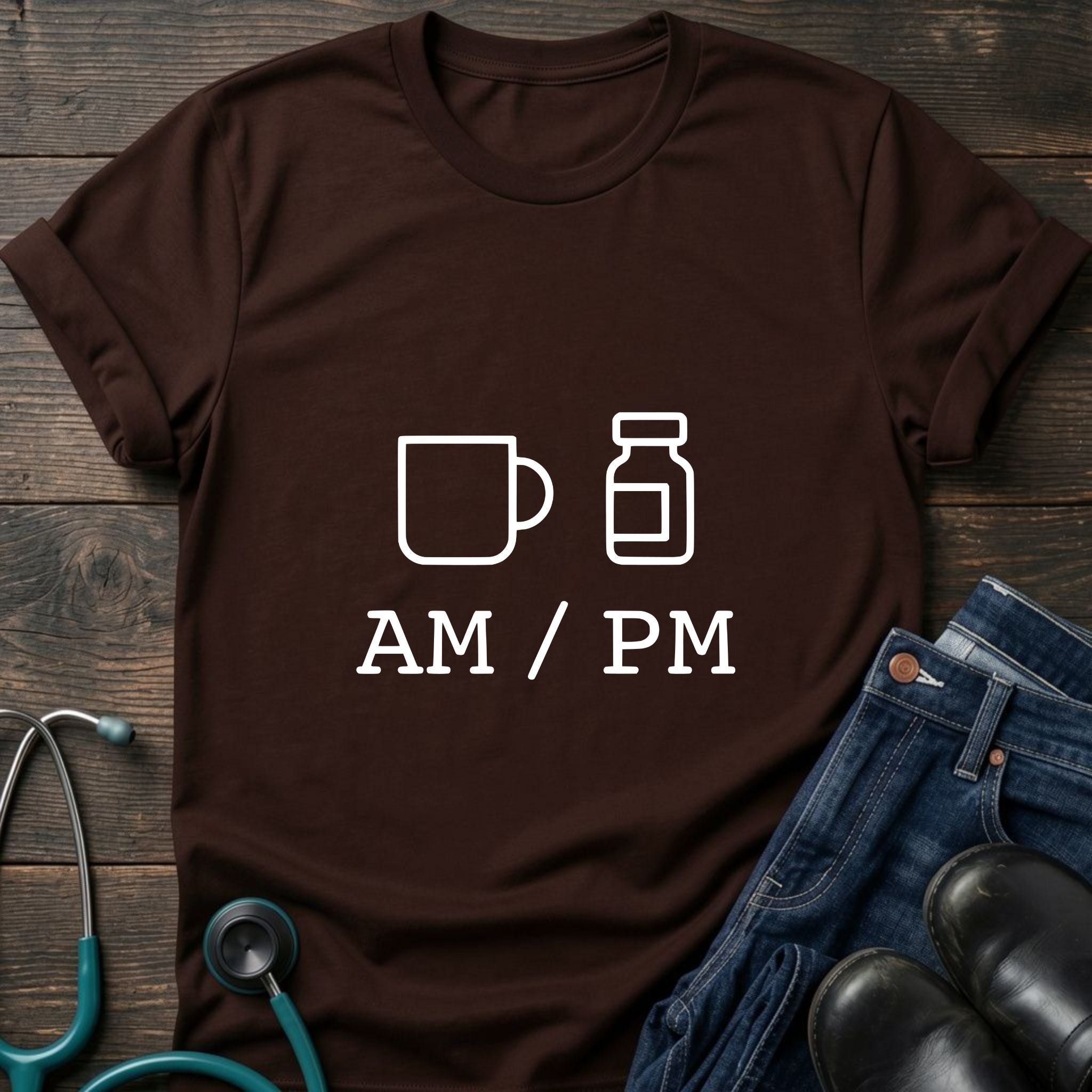 AM PM Nurse Mom Coffee and Meds Tee