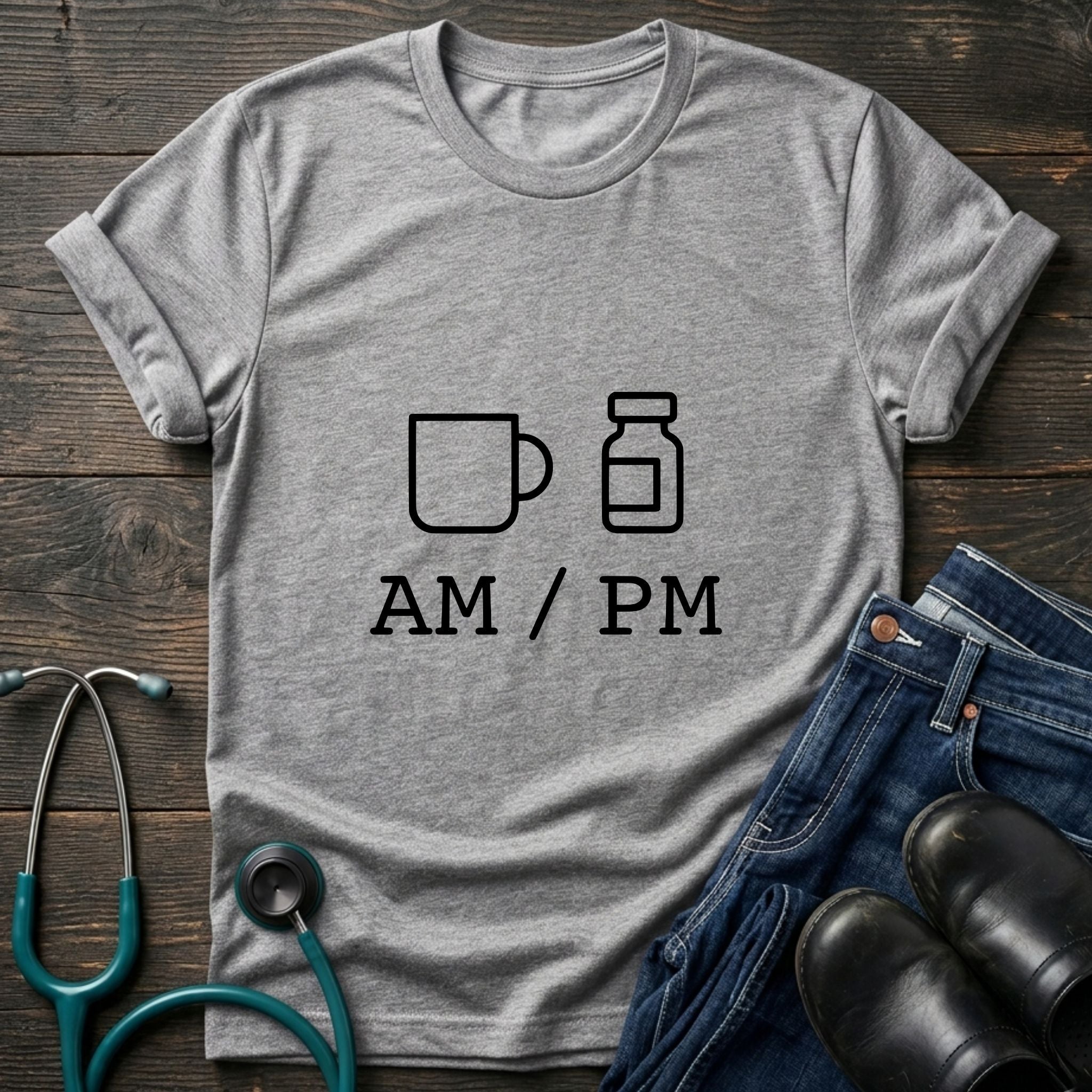 AM PM Nurse Mom Coffee and Meds Tee