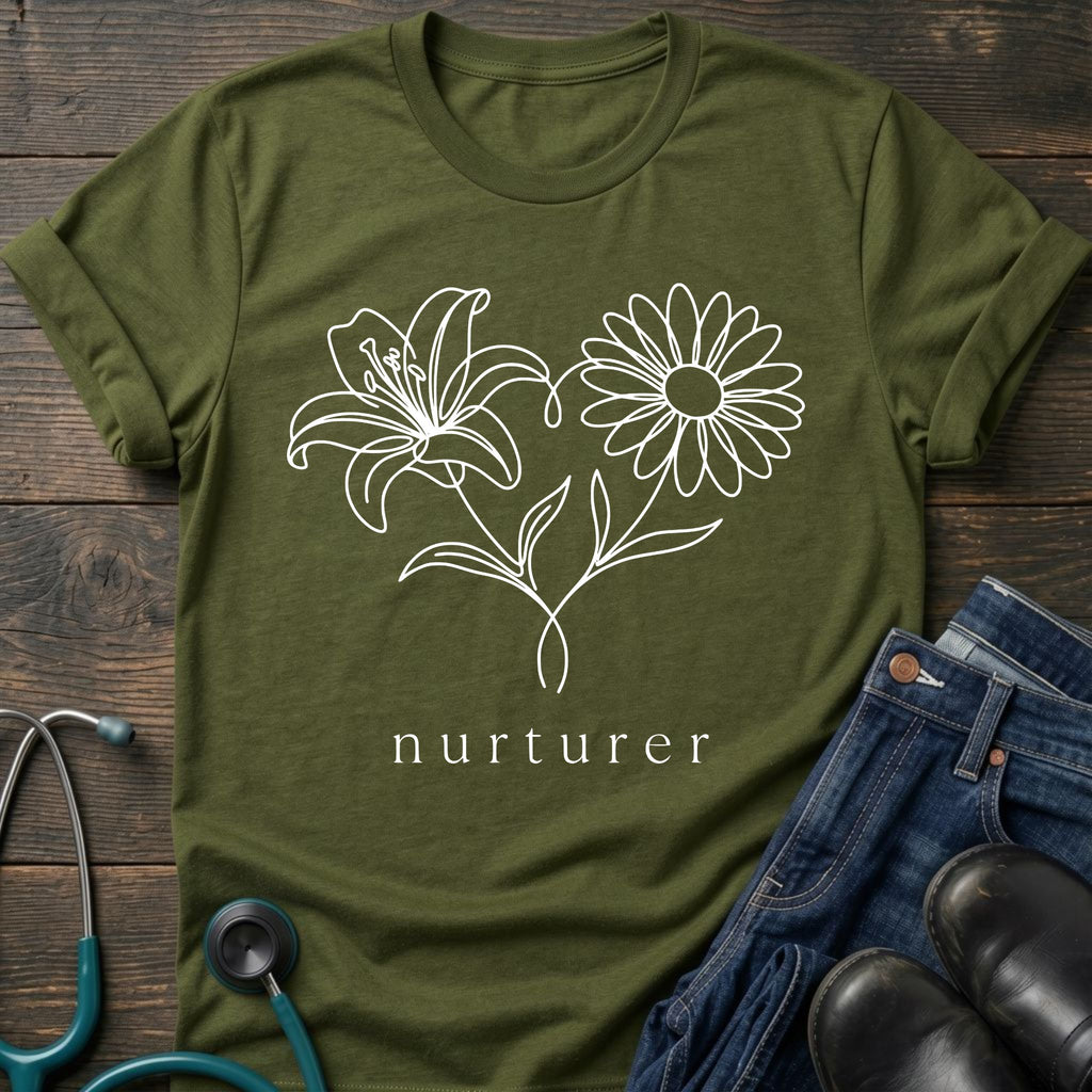 Nurturer Floral T-Shirt — Minimal Line Art Flower Tee