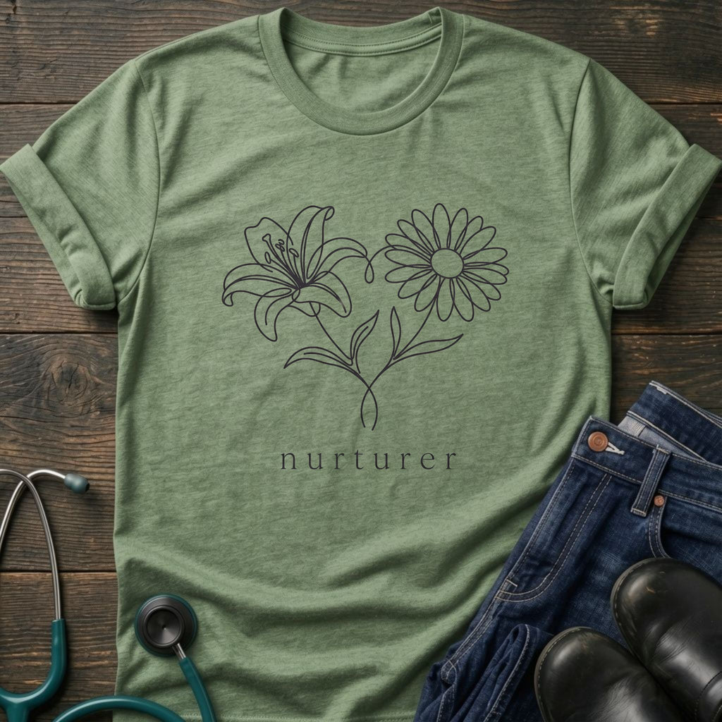 Nurturer Floral T-Shirt — Minimal Line Art Flower Tee