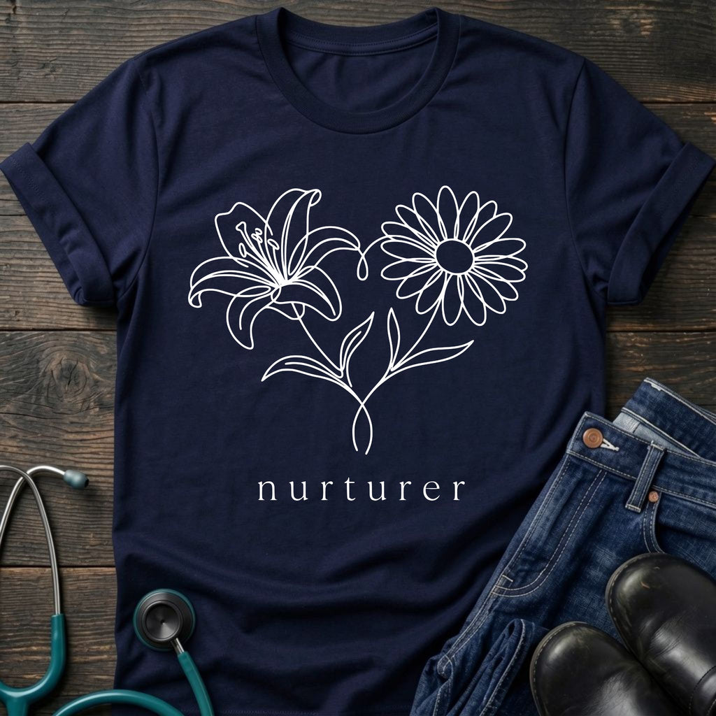 Nurturer Floral T-Shirt — Minimal Line Art Flower Tee