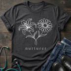 Nurturer Floral T-Shirt — Minimal Line Art Flower Tee