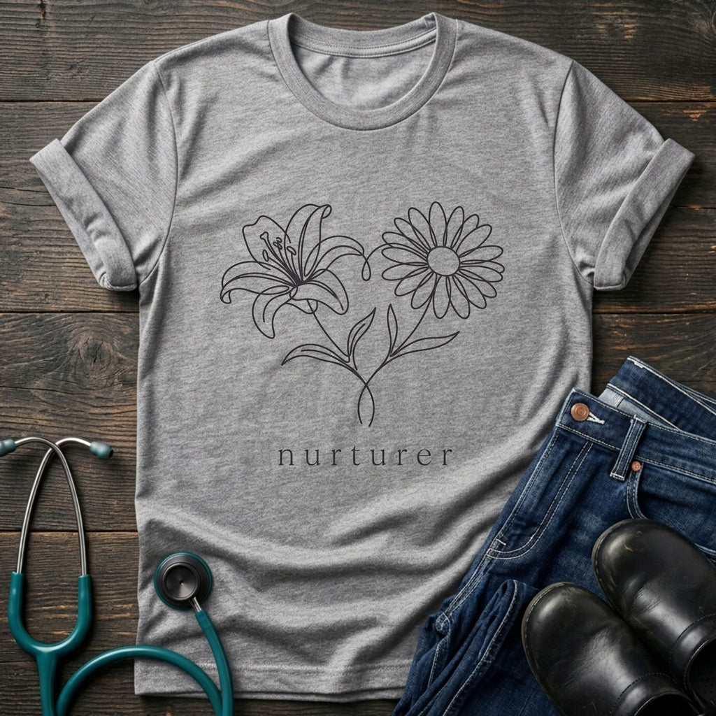 Nurturer Floral T-Shirt — Minimal Line Art Flower Tee