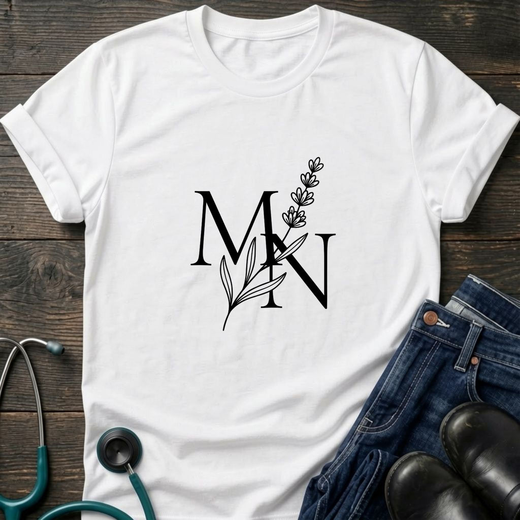 Nurse Mom — MN Monogram Tee with Botanical Accent