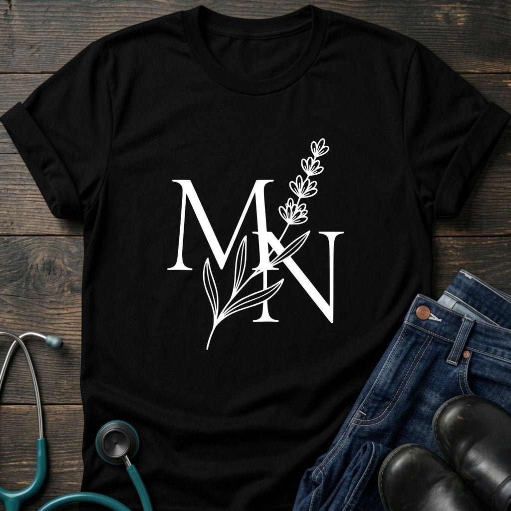 Nurse Mom — MN Monogram Tee with Botanical Accent