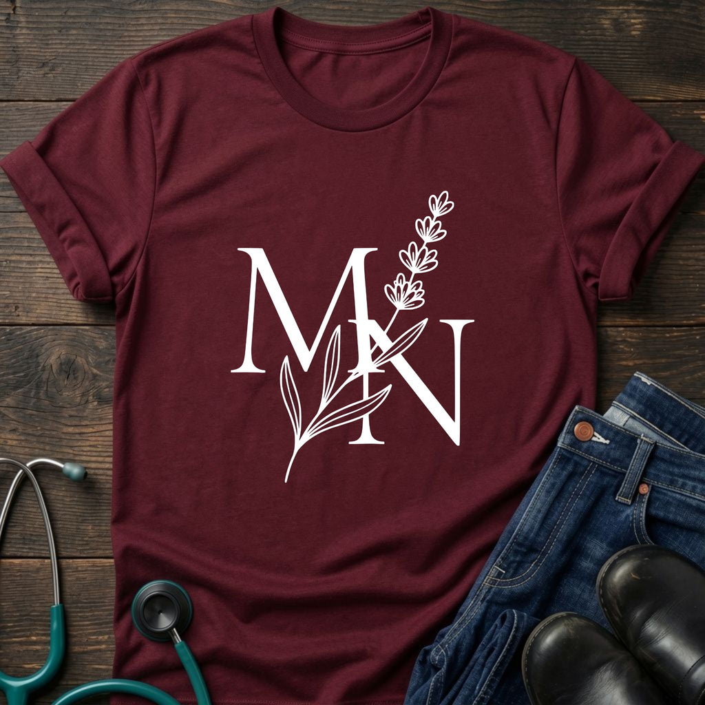 Nurse Mom — MN Monogram Tee with Botanical Accent