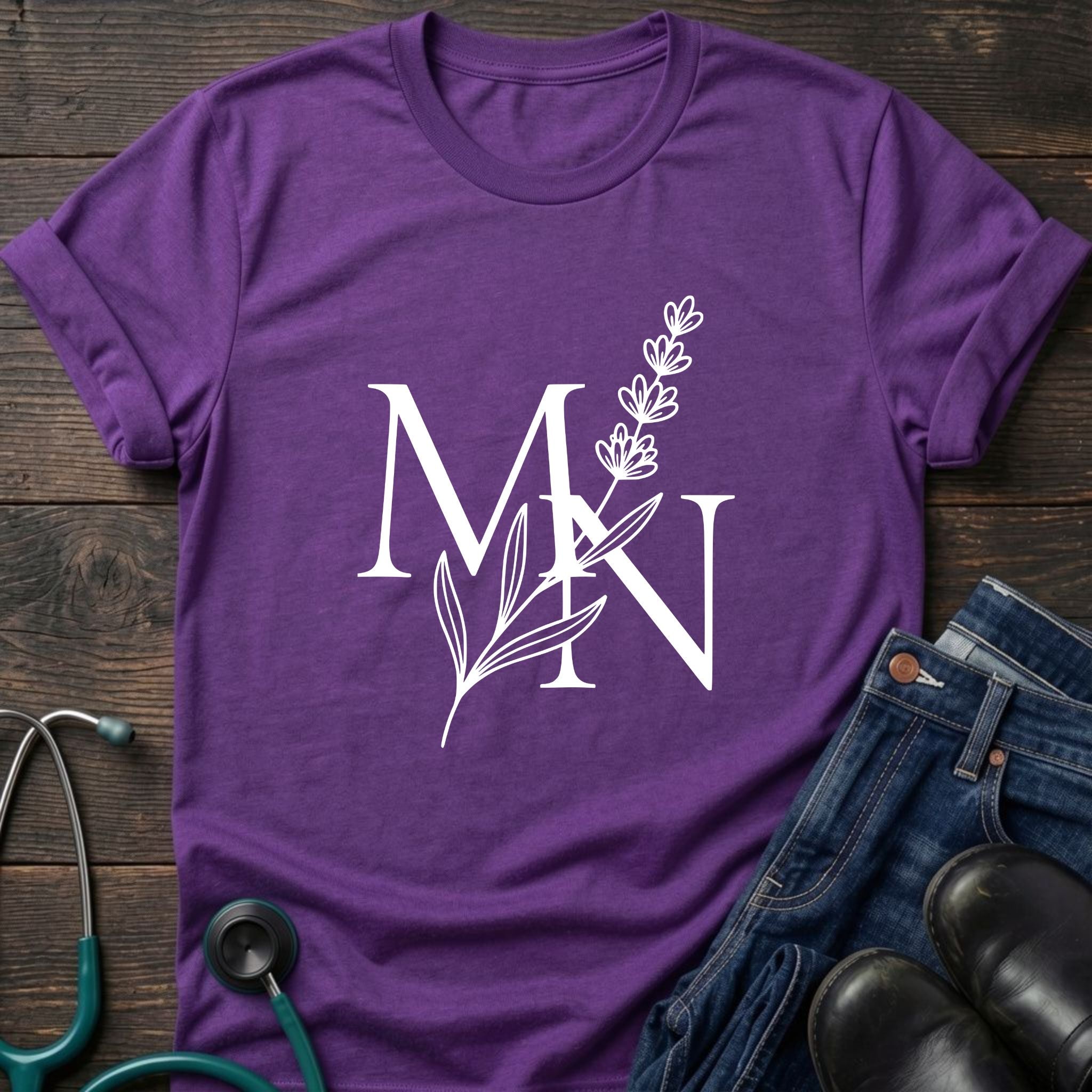 Nurse Mom — MN Monogram Tee with Botanical Accent