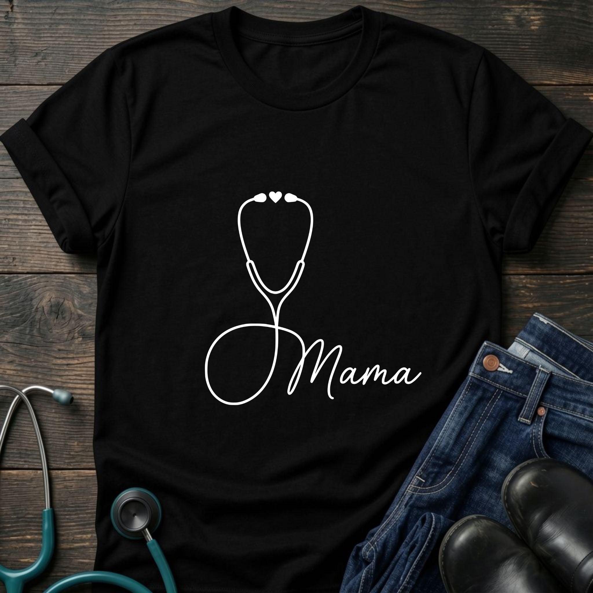 Mama Stethoscope Minimalist Nurse Mom Tee