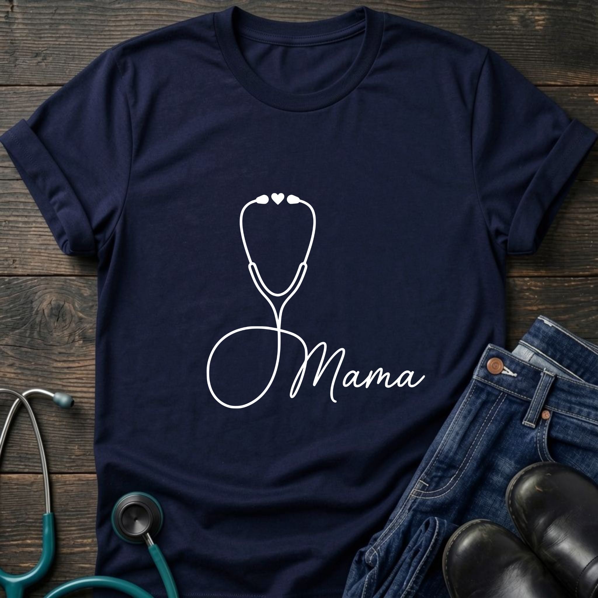 Mama Stethoscope Minimalist Nurse Mom Tee
