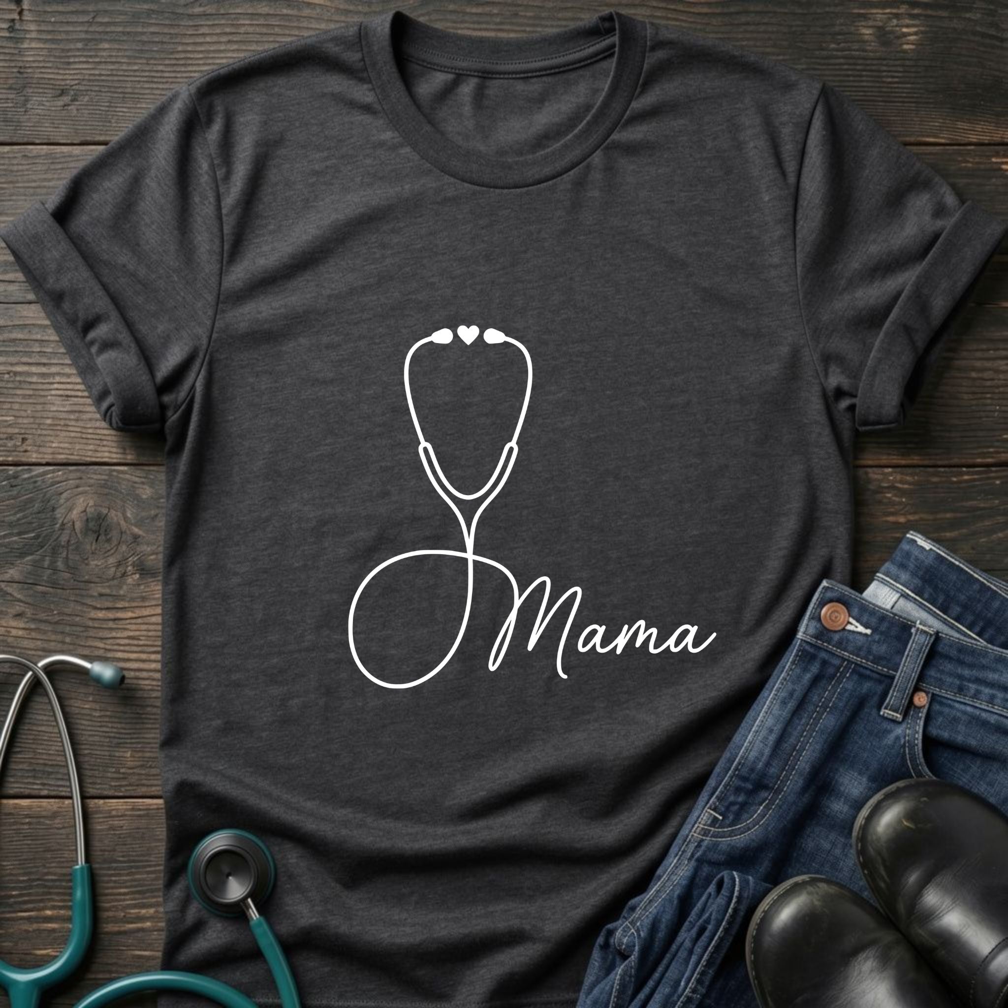 Mama Stethoscope Minimalist Nurse Mom Tee