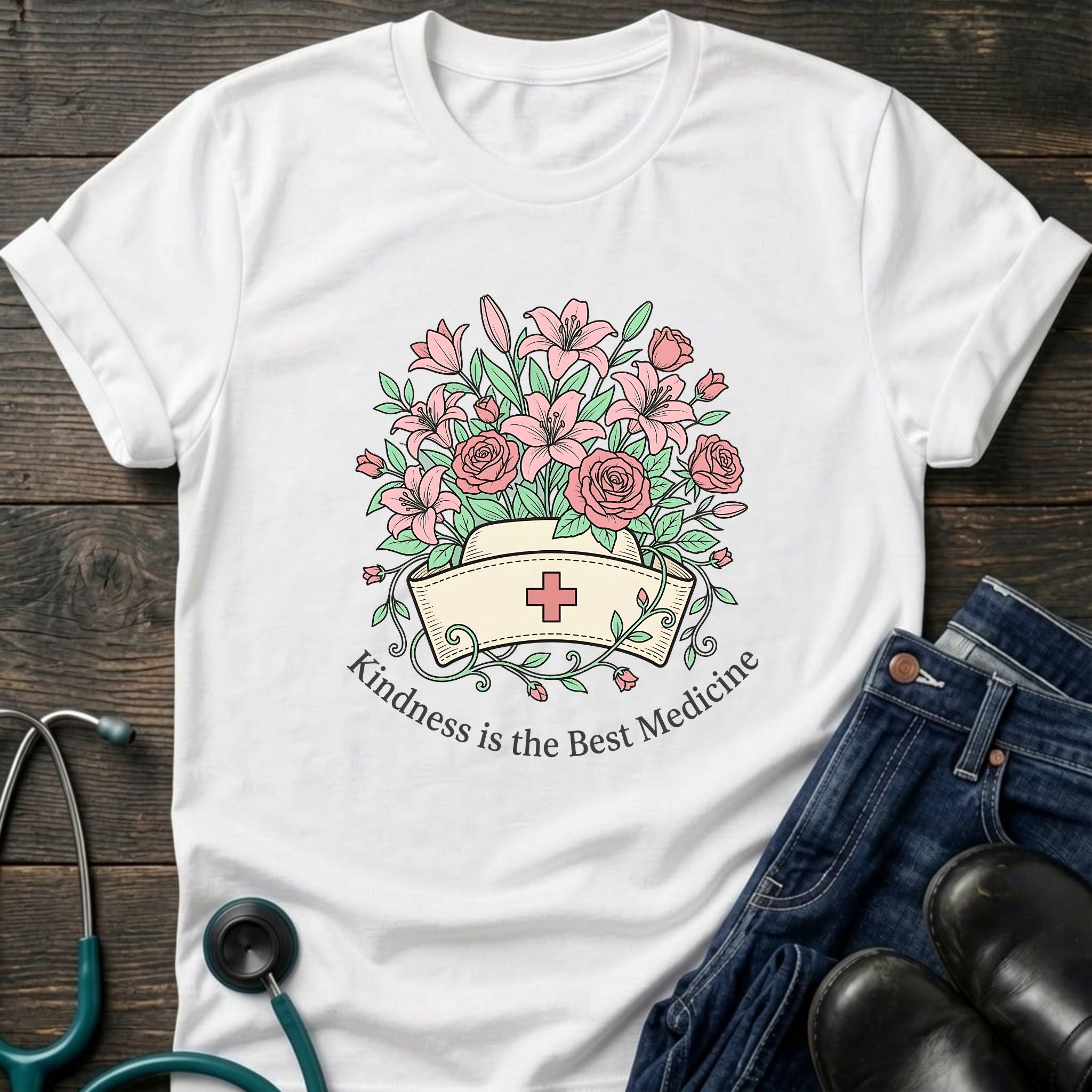 Kindness Is the Best Medicine Floral Nurse Tee