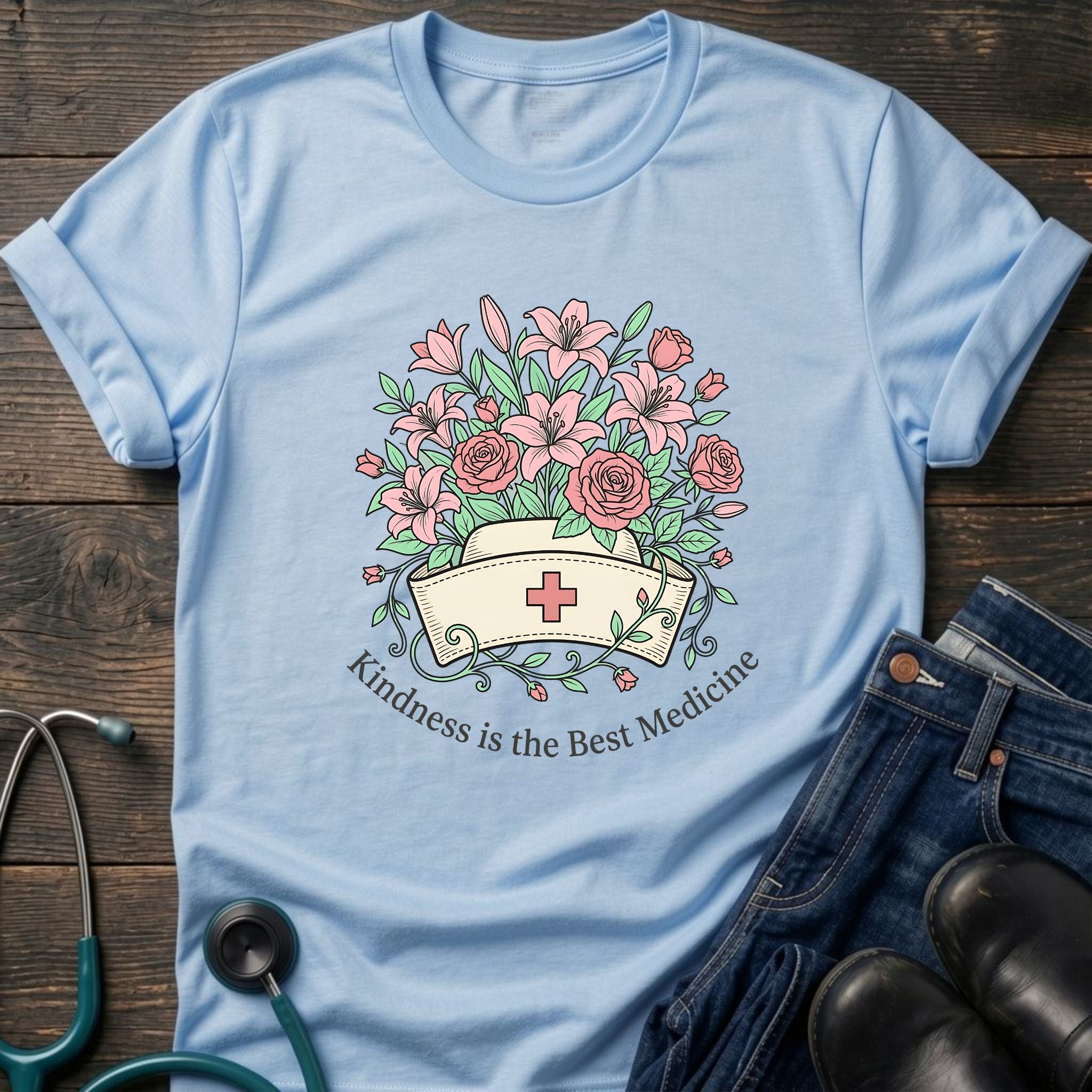 Kindness Is the Best Medicine Floral Nurse Tee