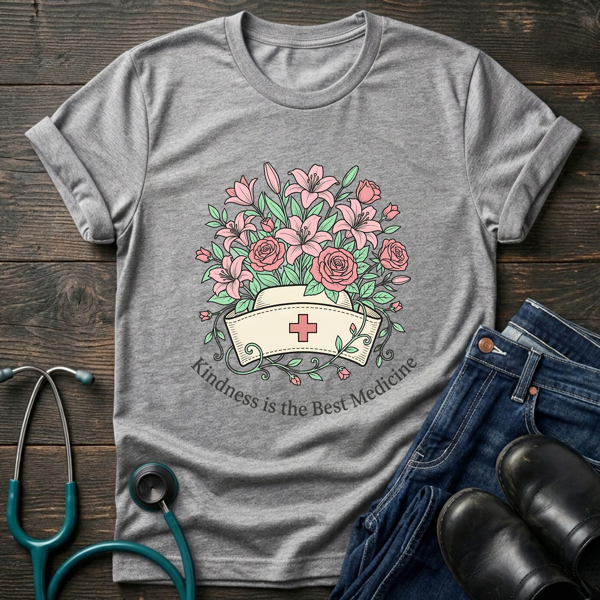 Kindness Is the Best Medicine Floral Nurse Tee