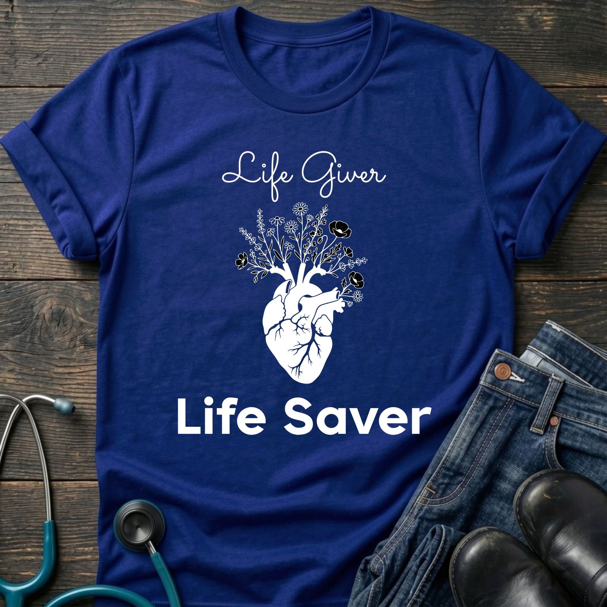 Life Giver Life Saver Floral Nurse & Mom T-Shirt