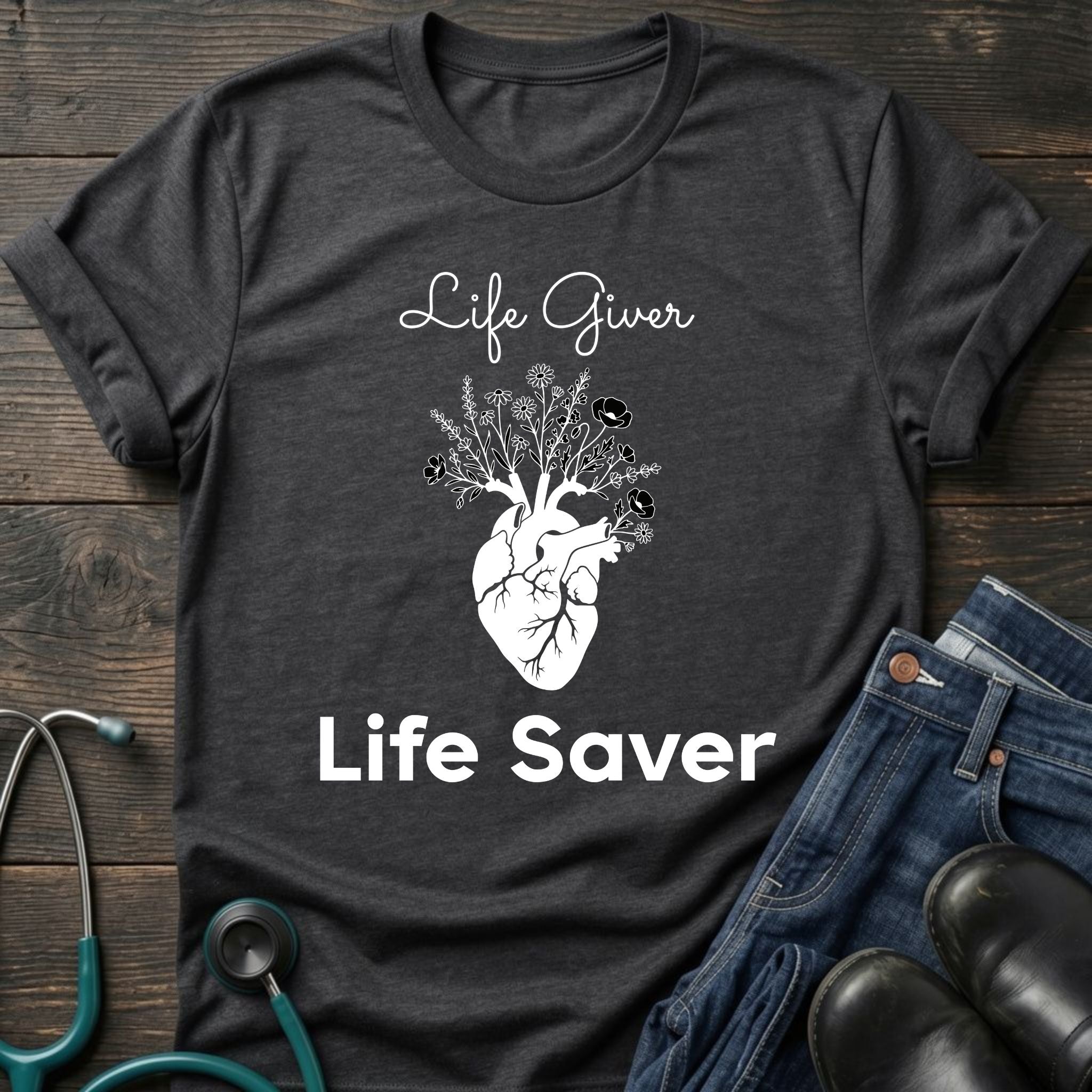 Life Giver Life Saver Floral Nurse & Mom T-Shirt
